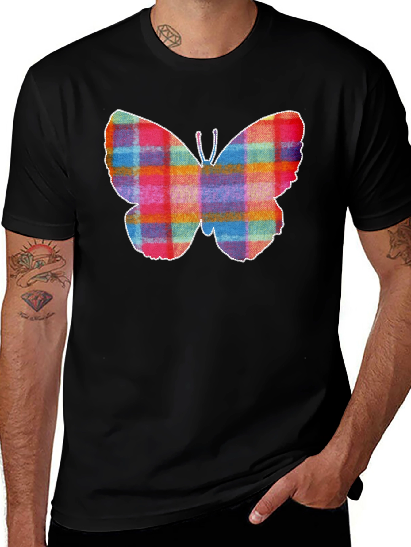 Plaid Butterfly Graphic Tee - Soft Cotton Comfort