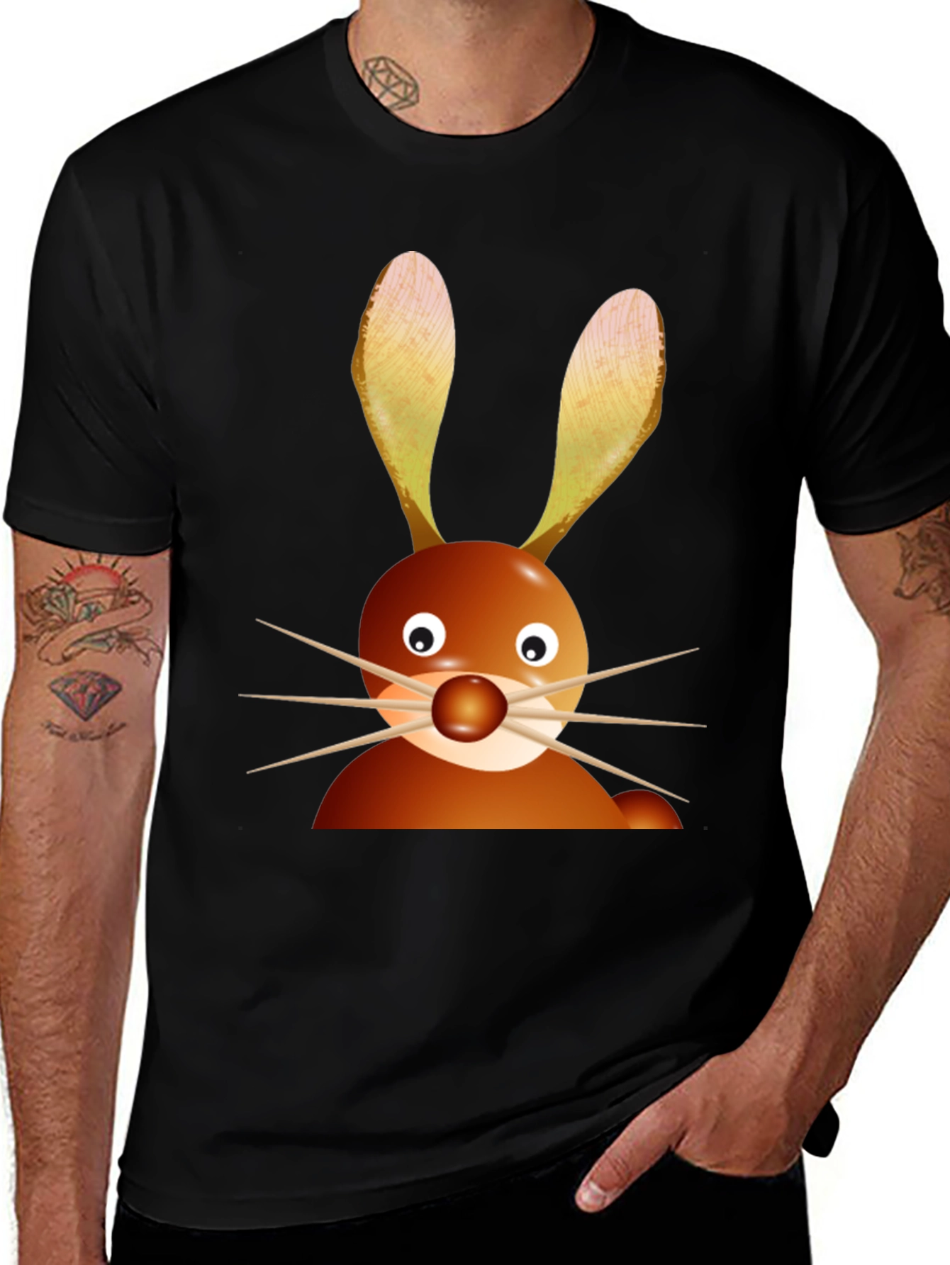 Variant 14 of Funny Cartoon Bunny Rabbit Graphic Tee - Black