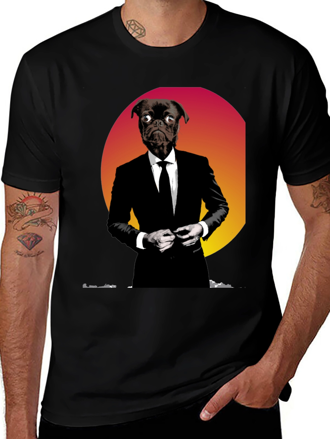 Variant 12 of Pug in Suit Graphic Tee - Unique Men's Black T-Shirt