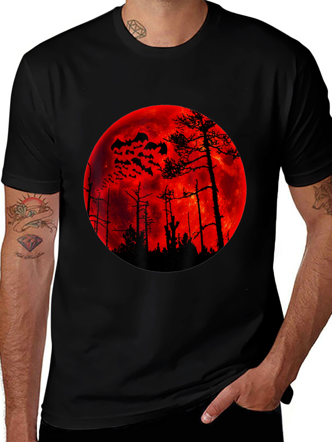 Variant 12 of Eerie Red Moon Bats T-Shirt