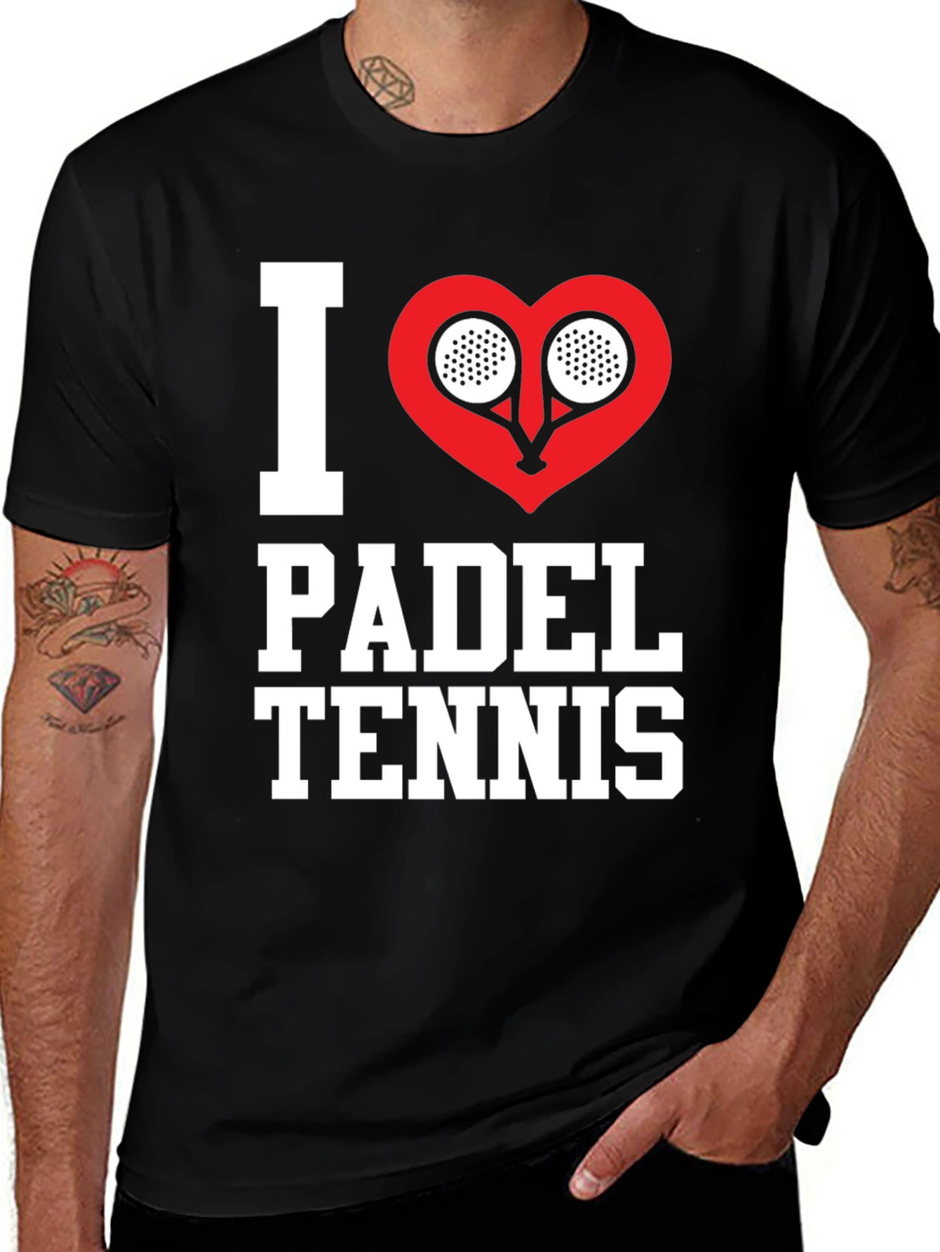 I Love Padel Tennis Graphic Tee - Black Cotton Shirt