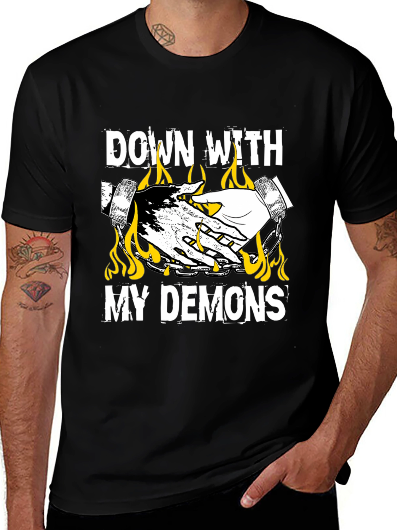 Variant 29 of Down With My Demons Graphic Tee - Black Cotton Blend