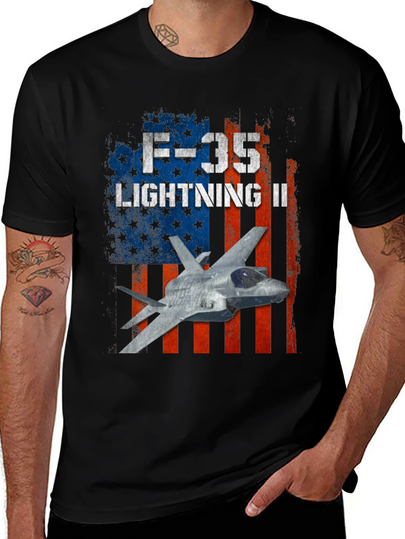 F-35 Lightning II American Flag Graphic T-Shirt