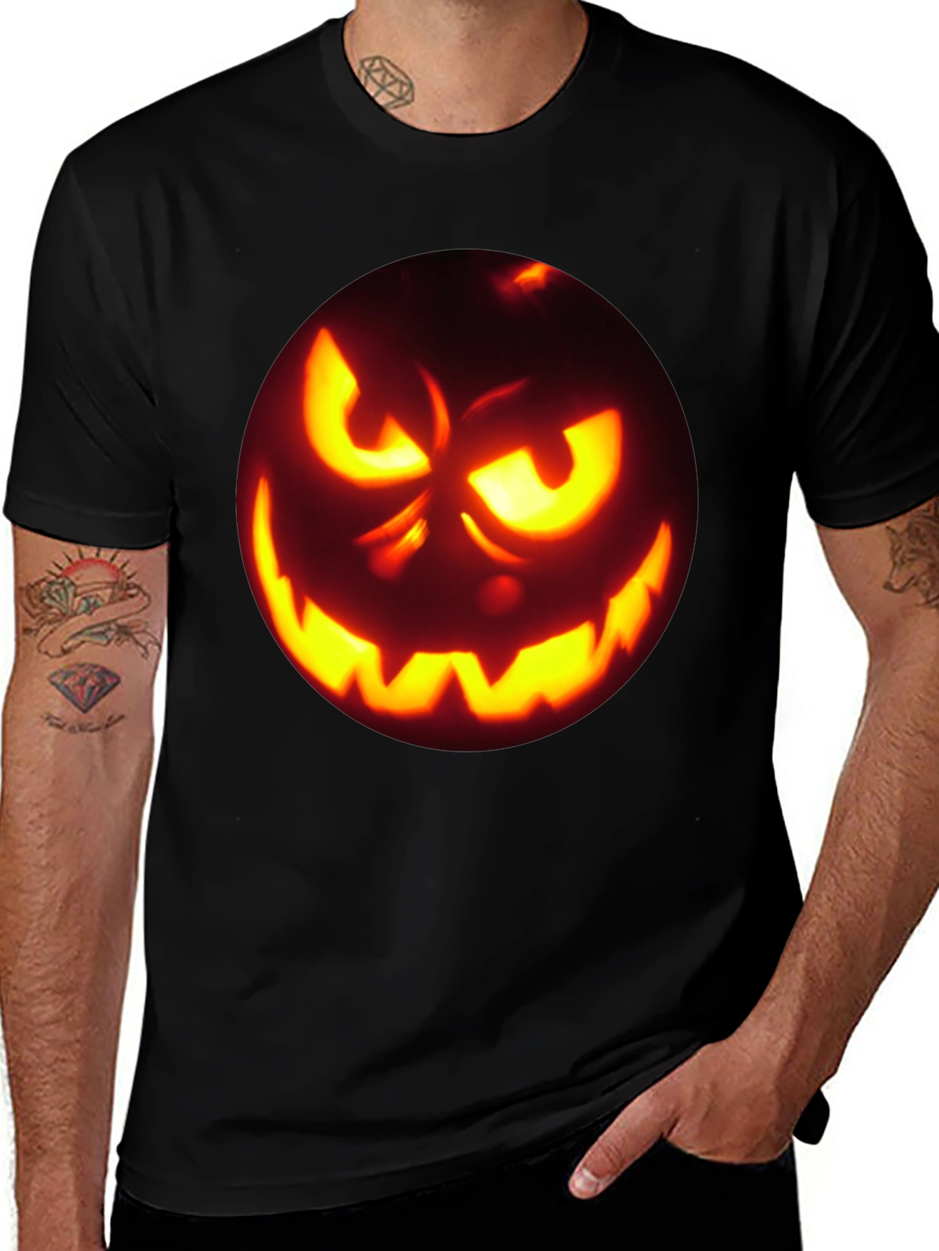 Halloween Pumpkin Face Black T-Shirt