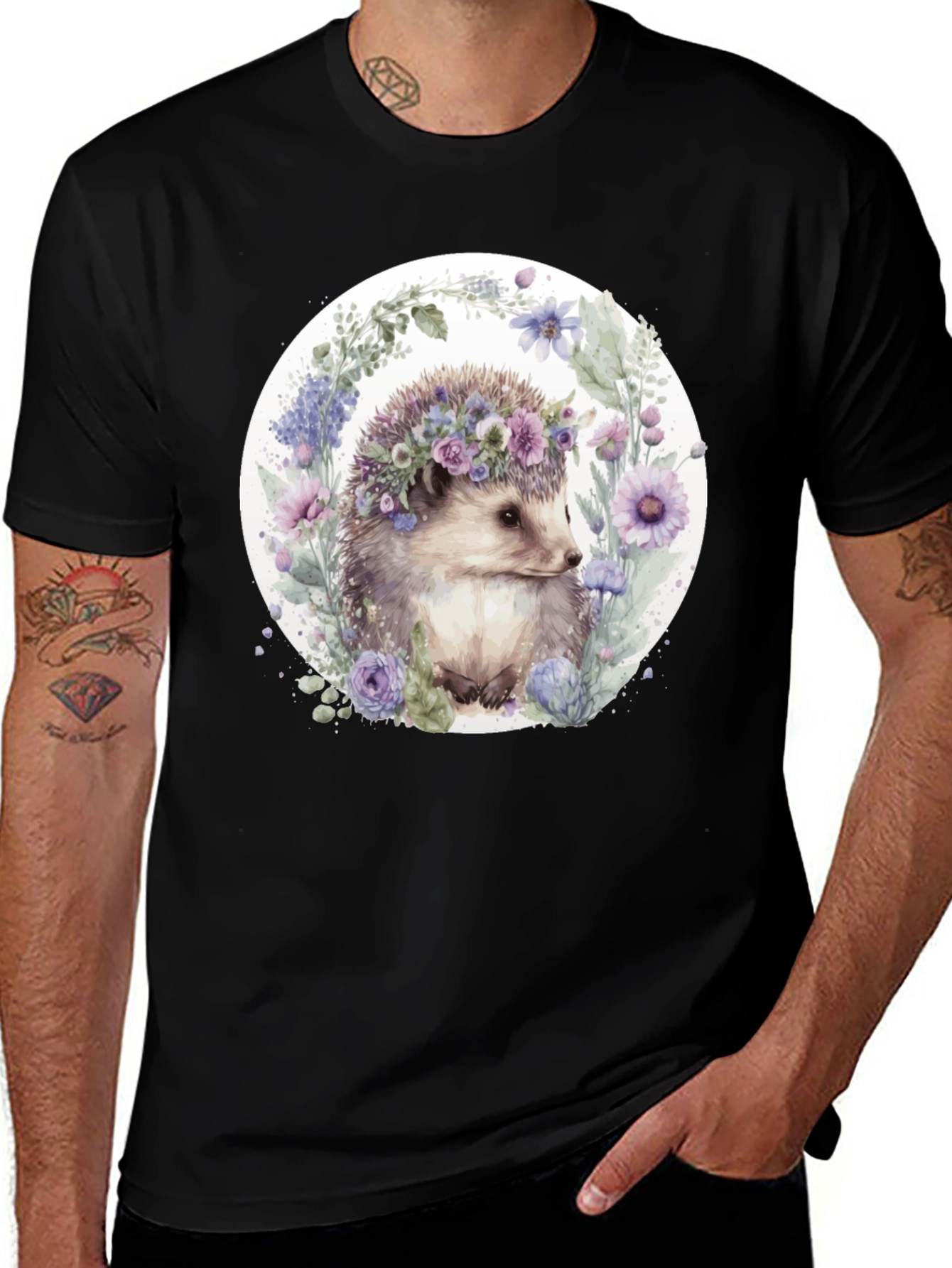 Variant 13 of Hedgehog Floral Wreath Graphic Tee