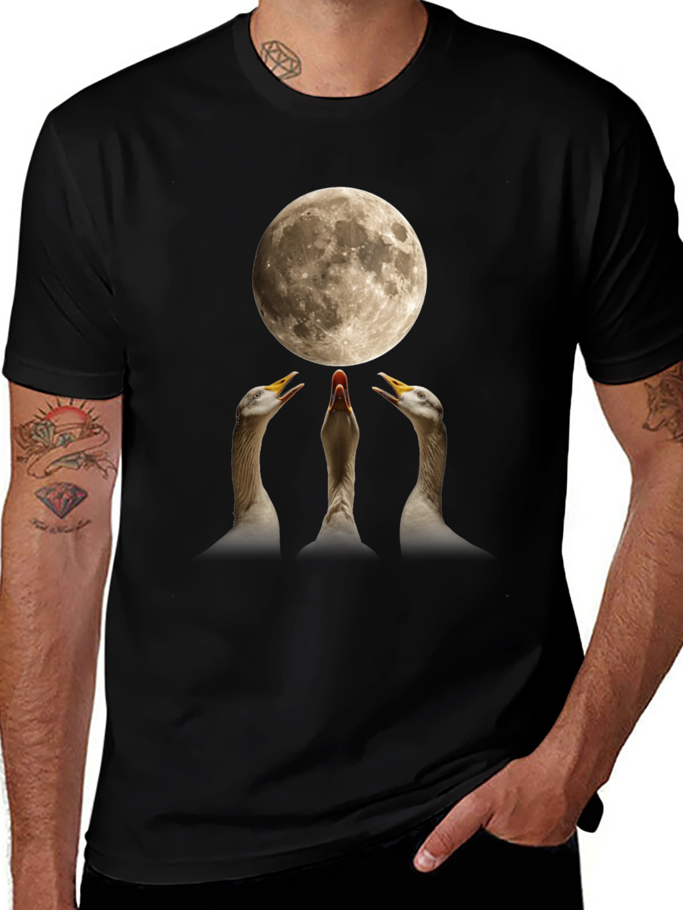 Variant 23 of Goose Moon Graphic Tee - Men's Black T-Shirt