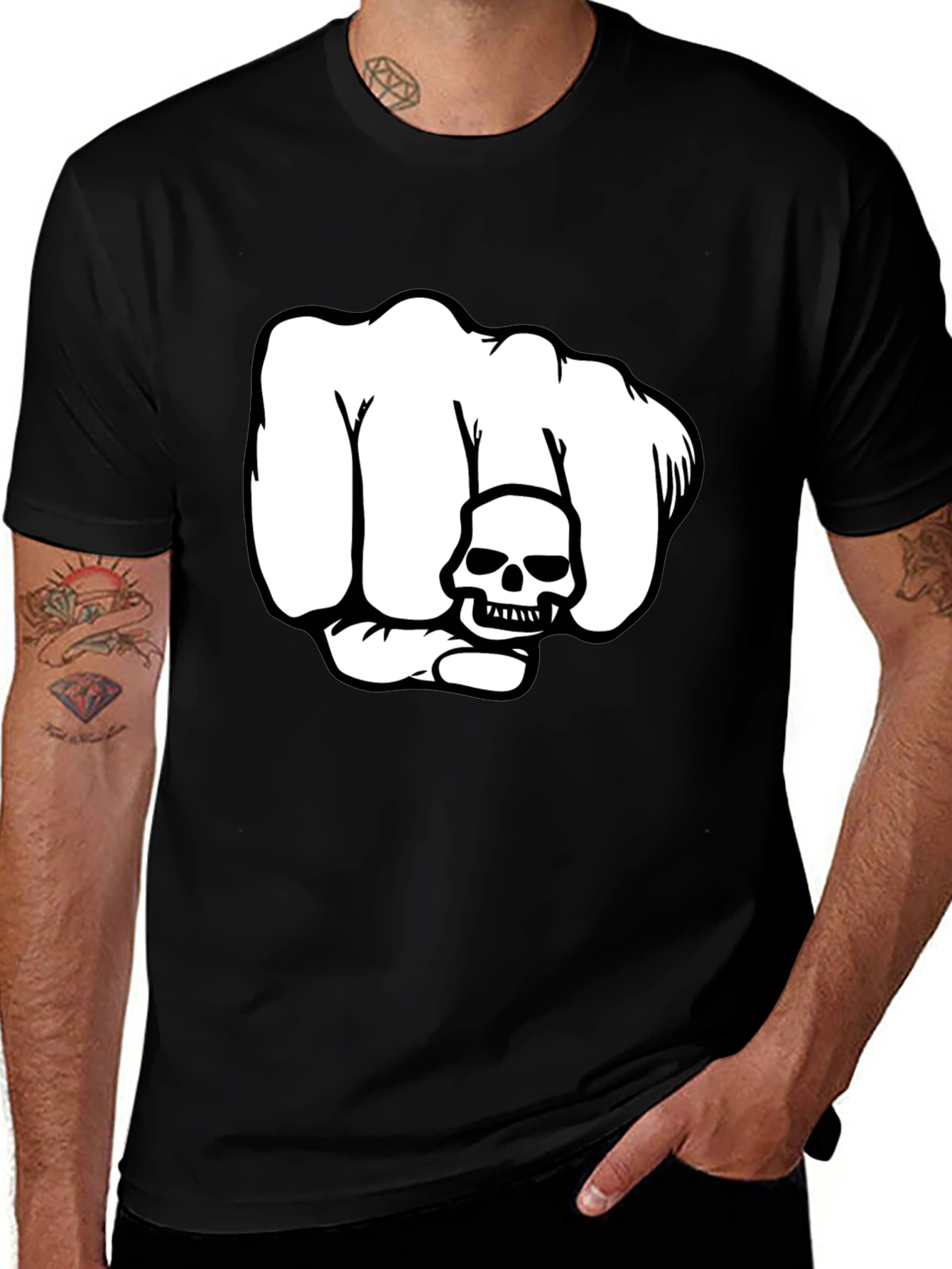 Variant 4 of Skull Fist Graphic T-Shirt - Bold Design, Black Tee