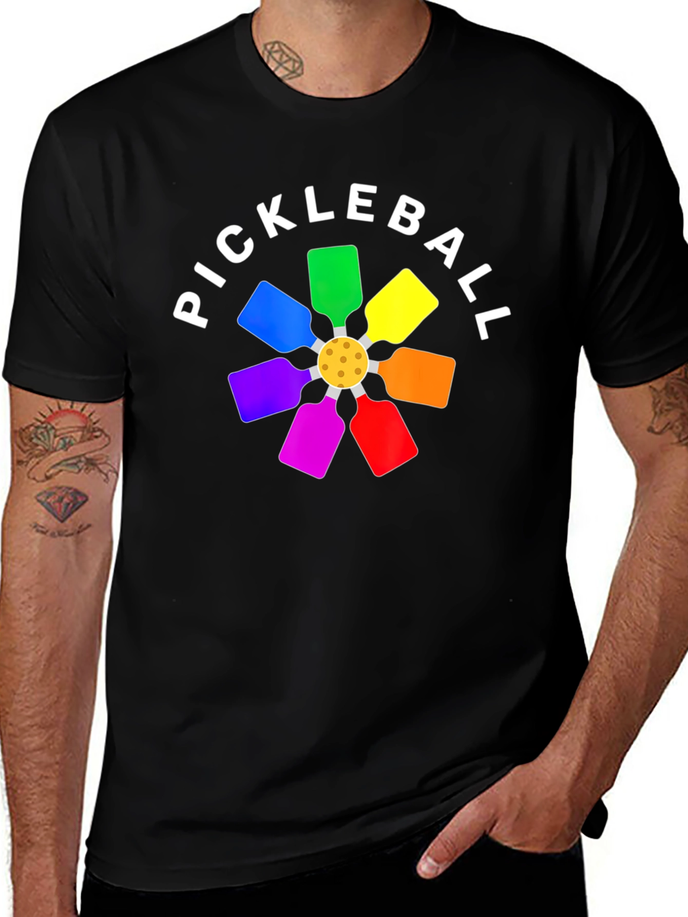 Variant 6 of Pickleball Rainbow Paddle T-Shirt - Fun Sports Tee