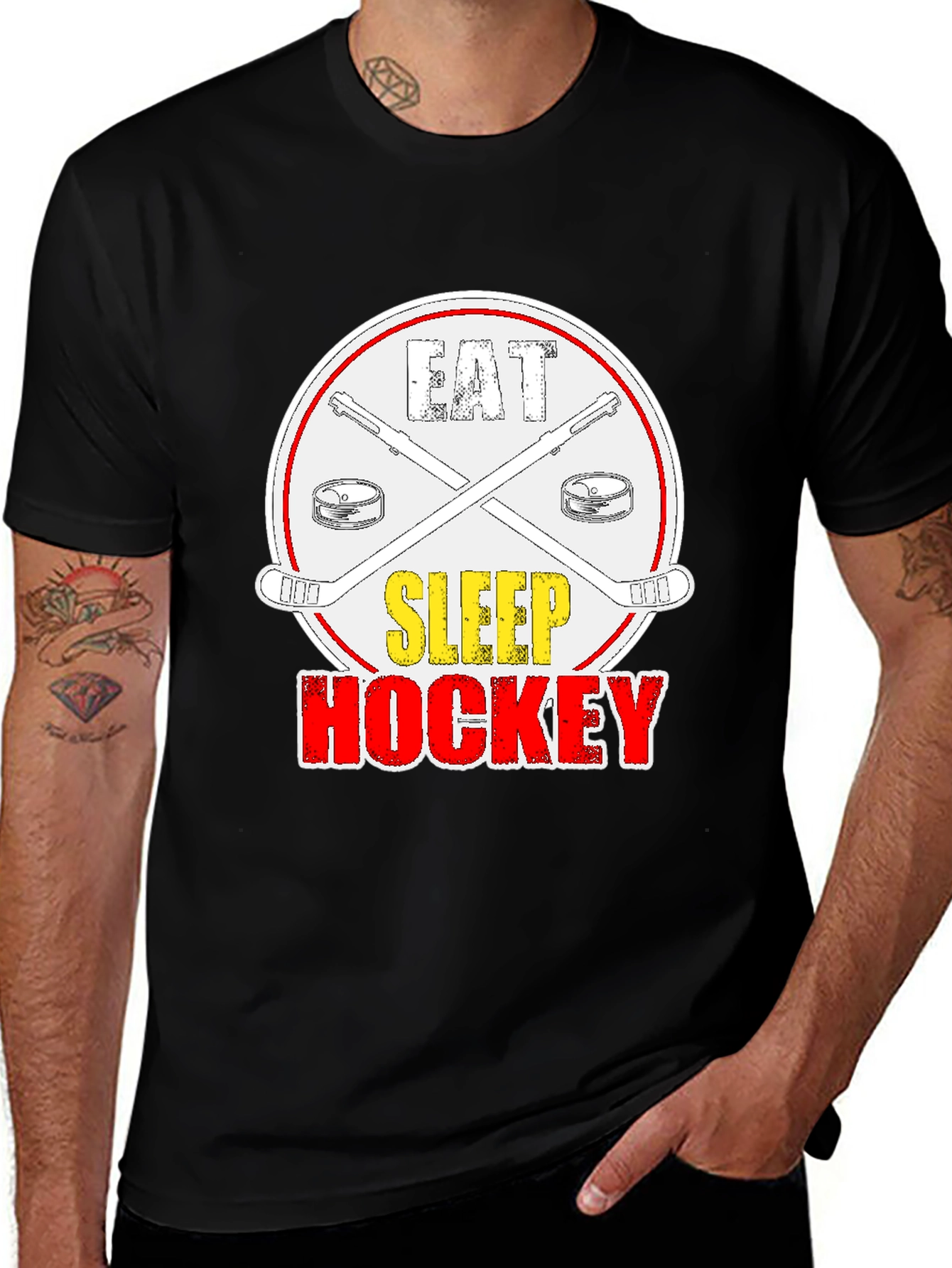 Variant 24 of Eat Sleep Hockey Graphic T-Shirt - Black