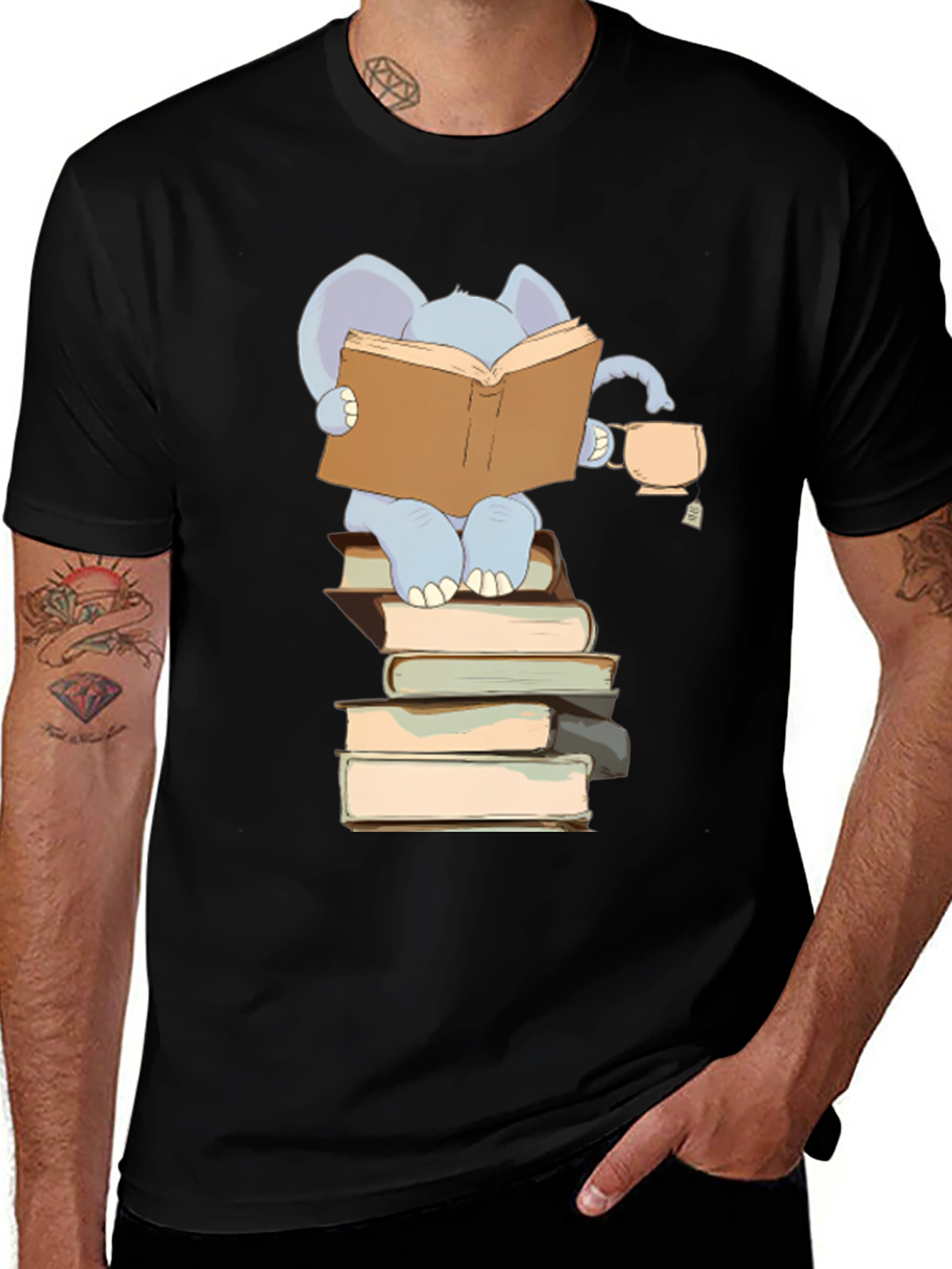 Elephant Reading Books T-Shirt - Black
