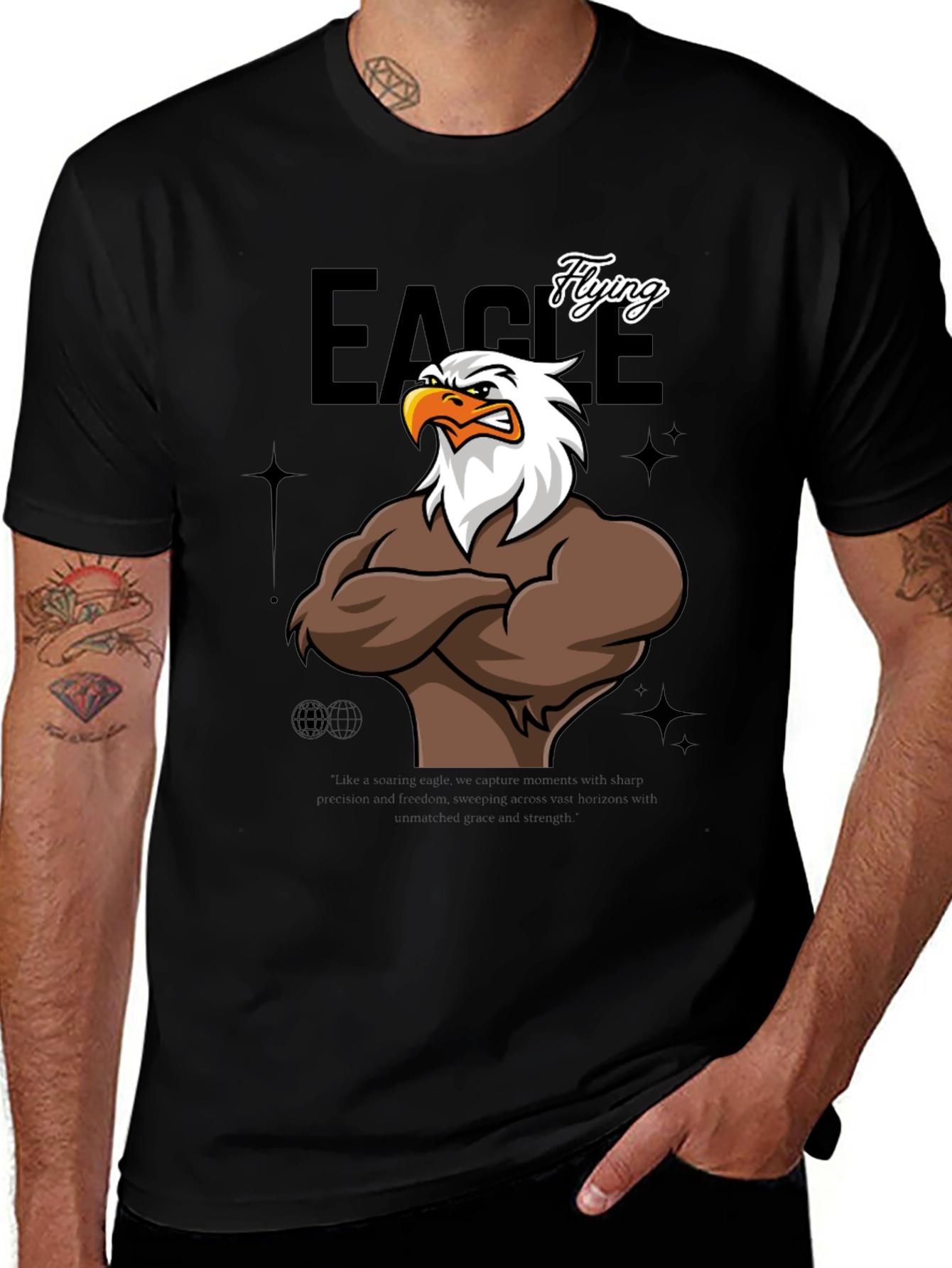 Variant 11 of Eagle Flying Cartoon Graphic Black T-Shirt