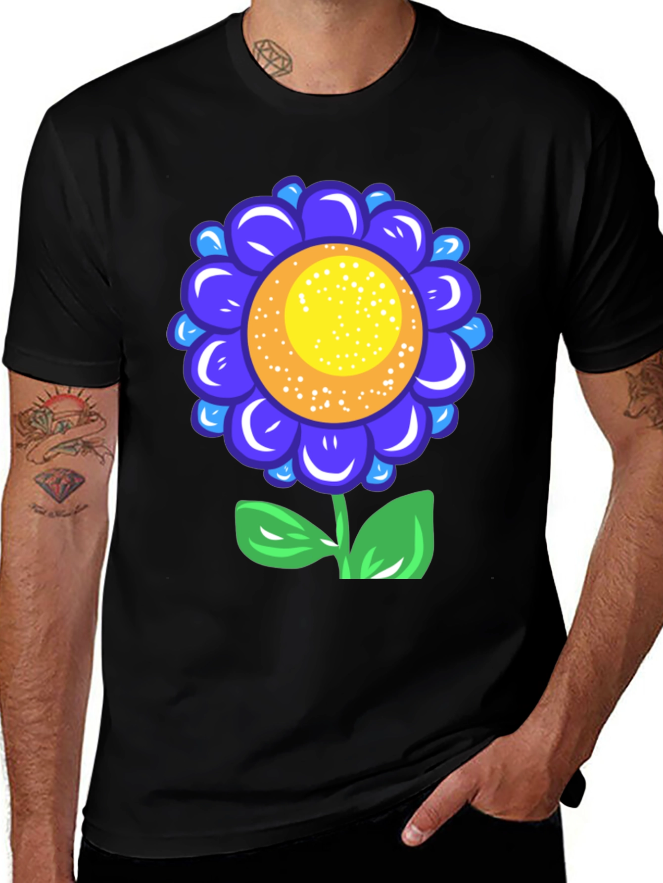 Variant 19 of Blue Flower Graphic Tee - Funky Floral T-Shirt