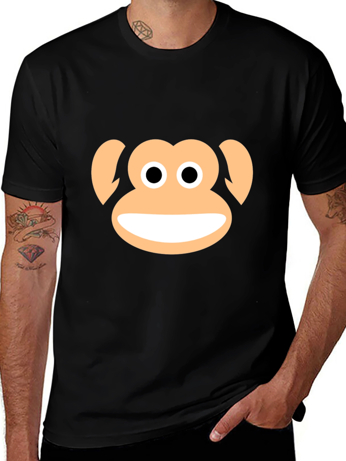 Variant 7 of Monkey Face Graphic Black T-Shirt