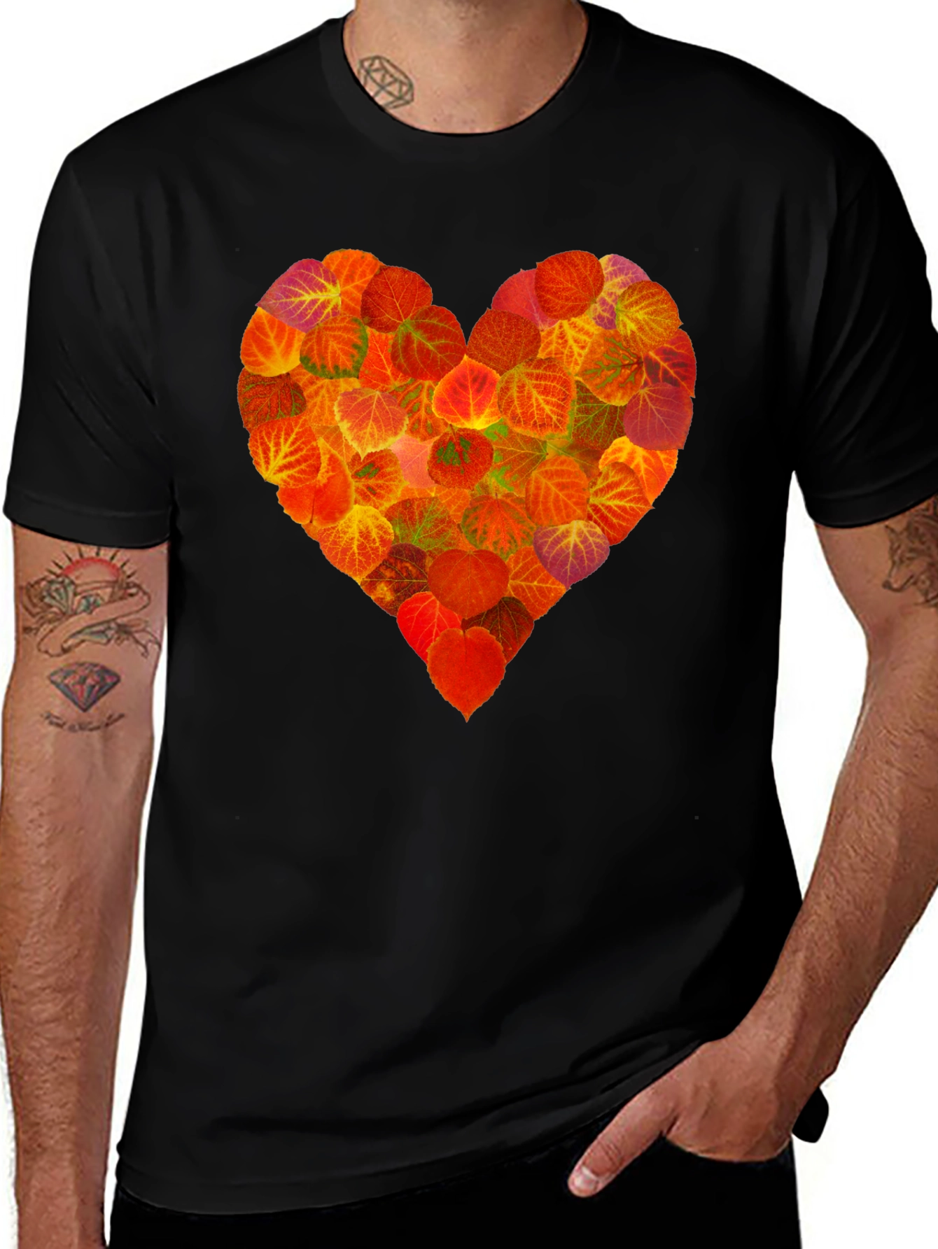 Variant 6 of Autumn Leaves Heart Graphic T-Shirt - Nature Lover Tee