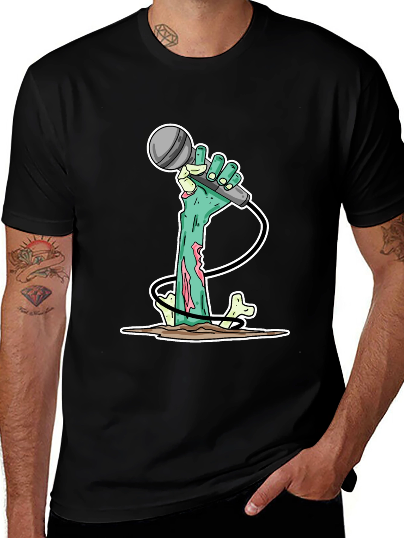 Variant 19 of Zombie Hand Microphone Graphic Tee - Men's Black T-Shirt