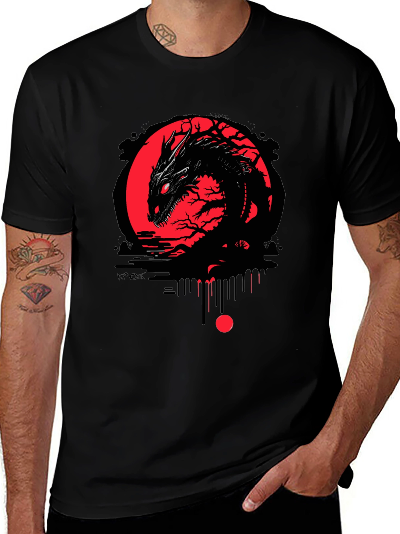 Variant 6 of Dragon & Moon Graphic Tee - Black