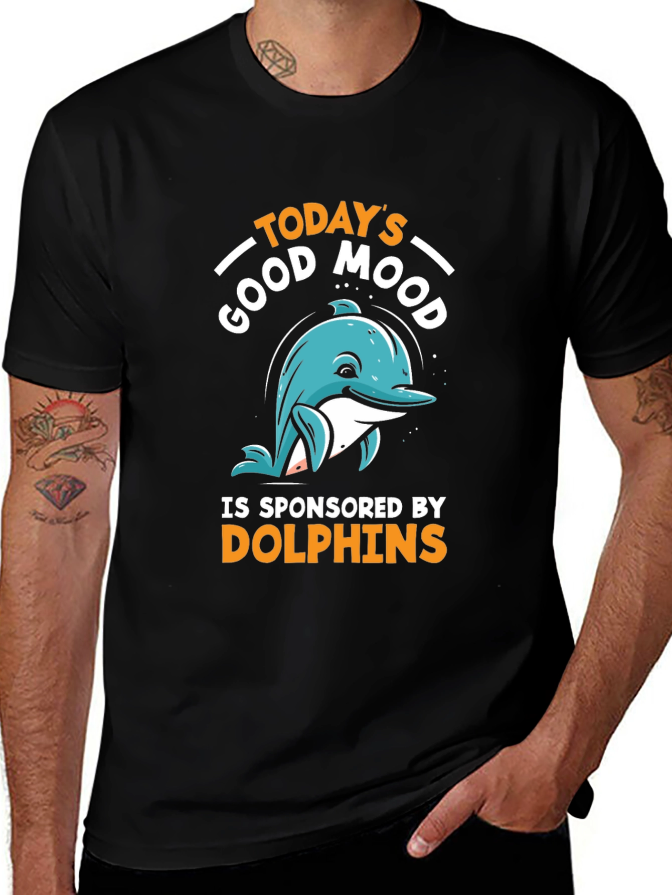 Variant 11 of Good Mood Dolphins T-Shirt - Unisex Black Tee