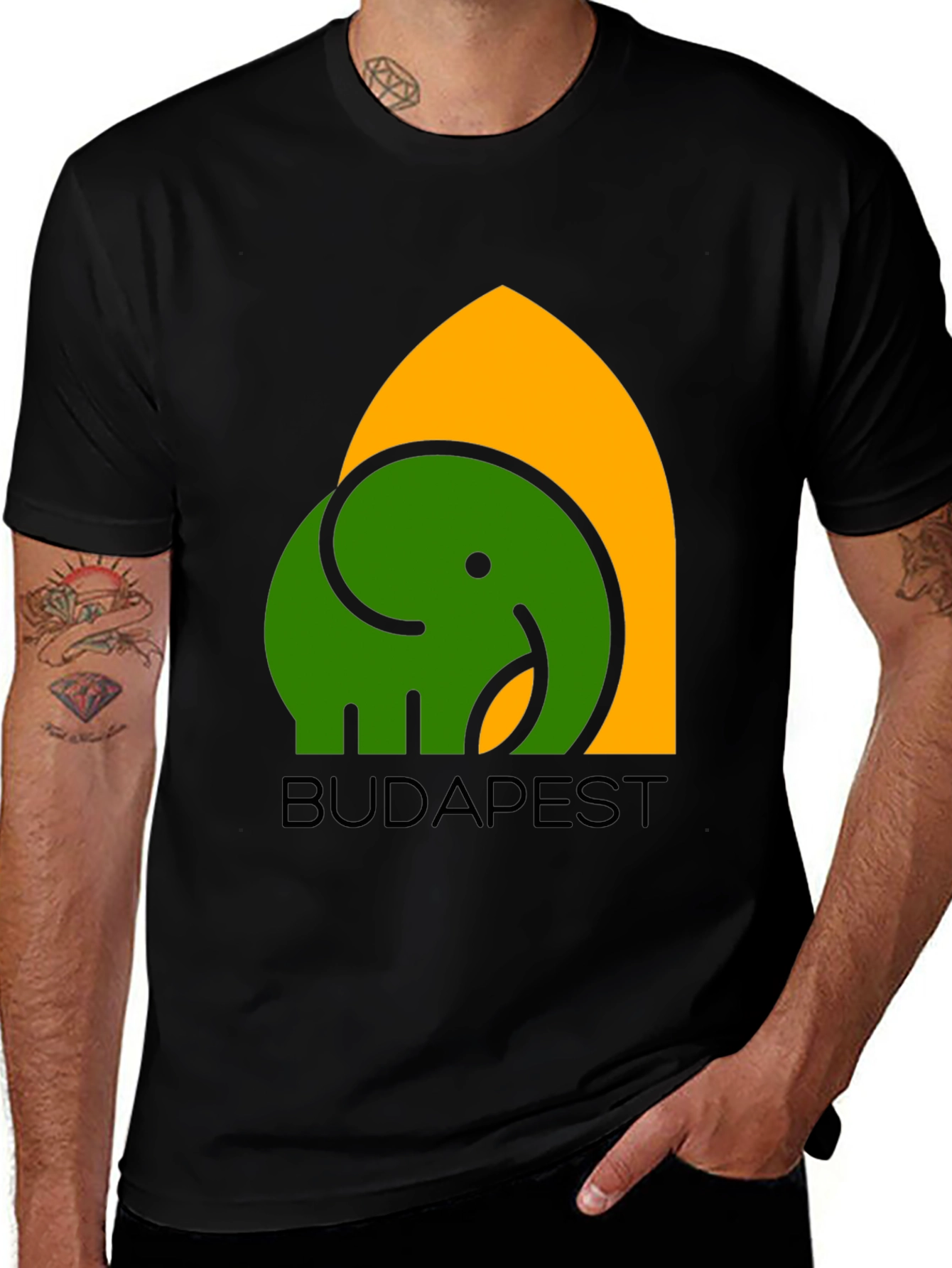 Variant 10 of Budapest Elephant Graphic T-Shirt - Black