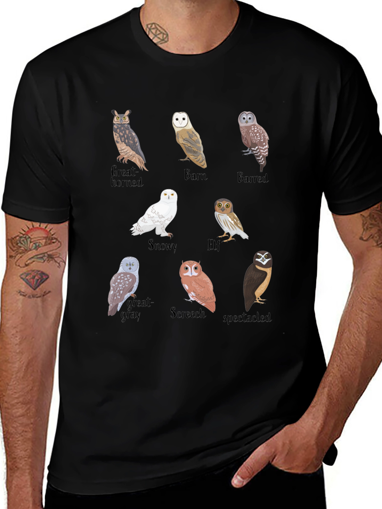 Variant 3 of Owl Species Graphic T-Shirt