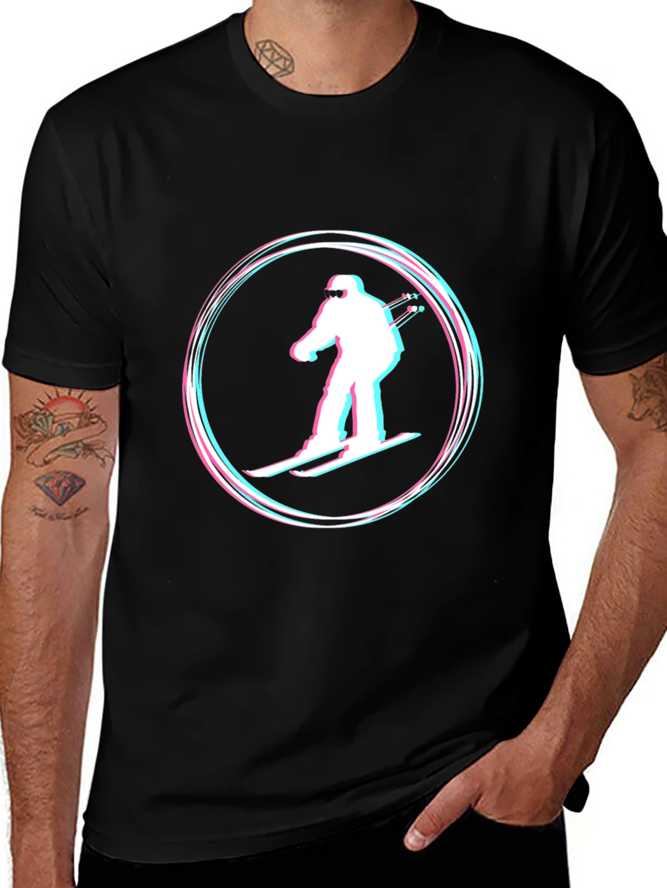 Variant 15 of Cool Skier Graphic Tee - Black Crew Neck T-Shirt