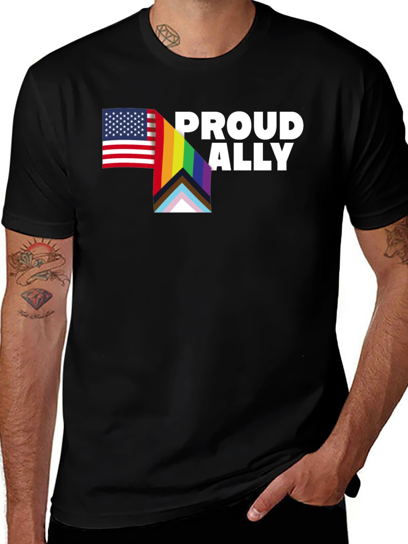 Proud Ally T-Shirt - LGBTQ+ Pride USA Flag Tee