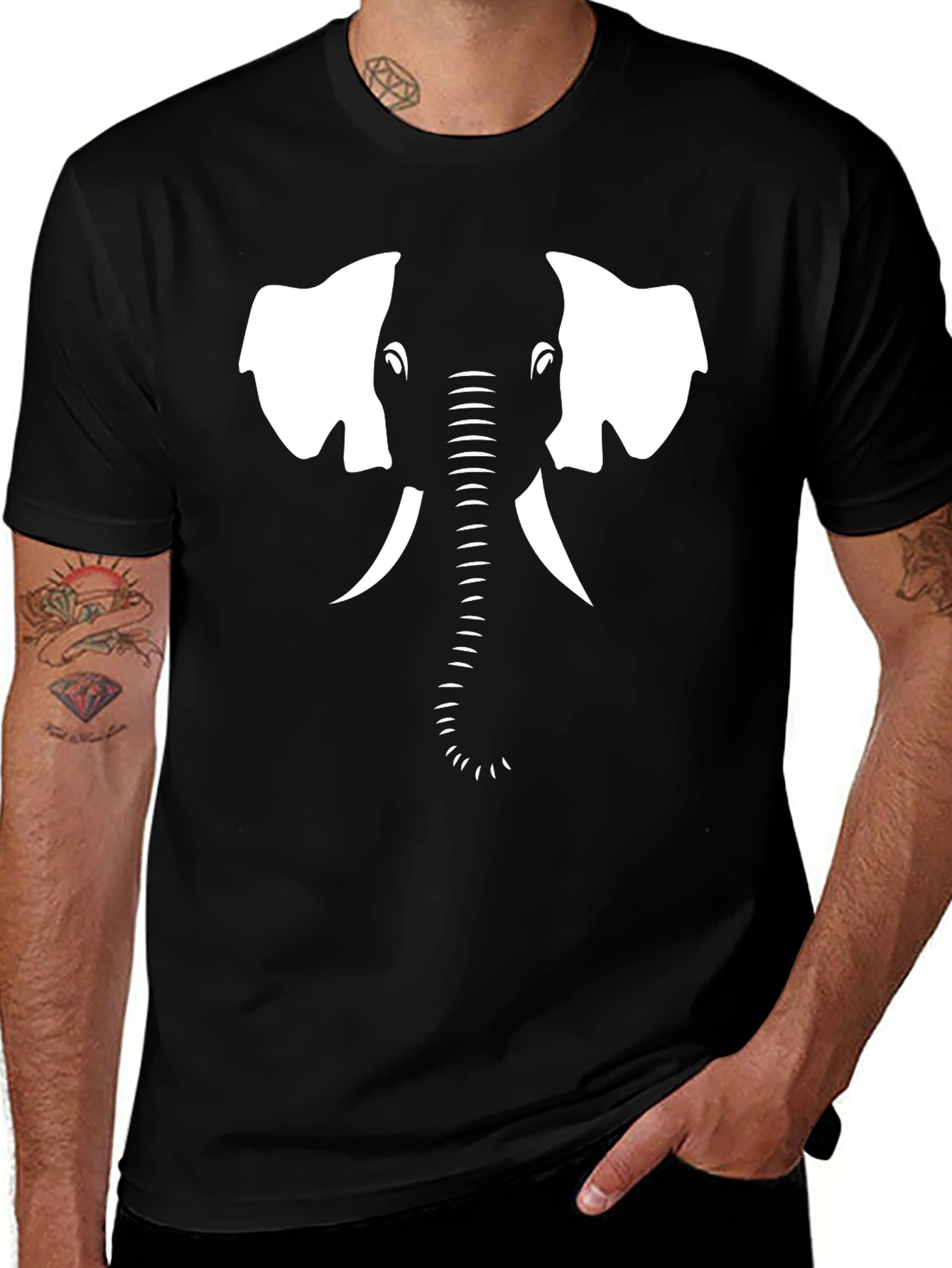 Variant 28 of Elephant Face Graphic T-Shirt - Black