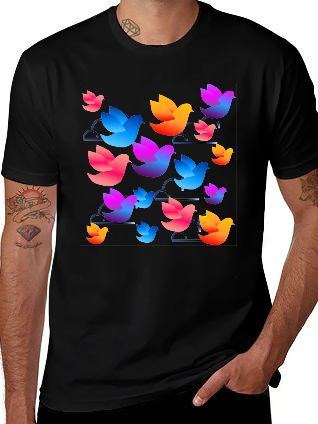 Variant 3 of Vibrant Bird Print Crew Neck Tee - Casual Style