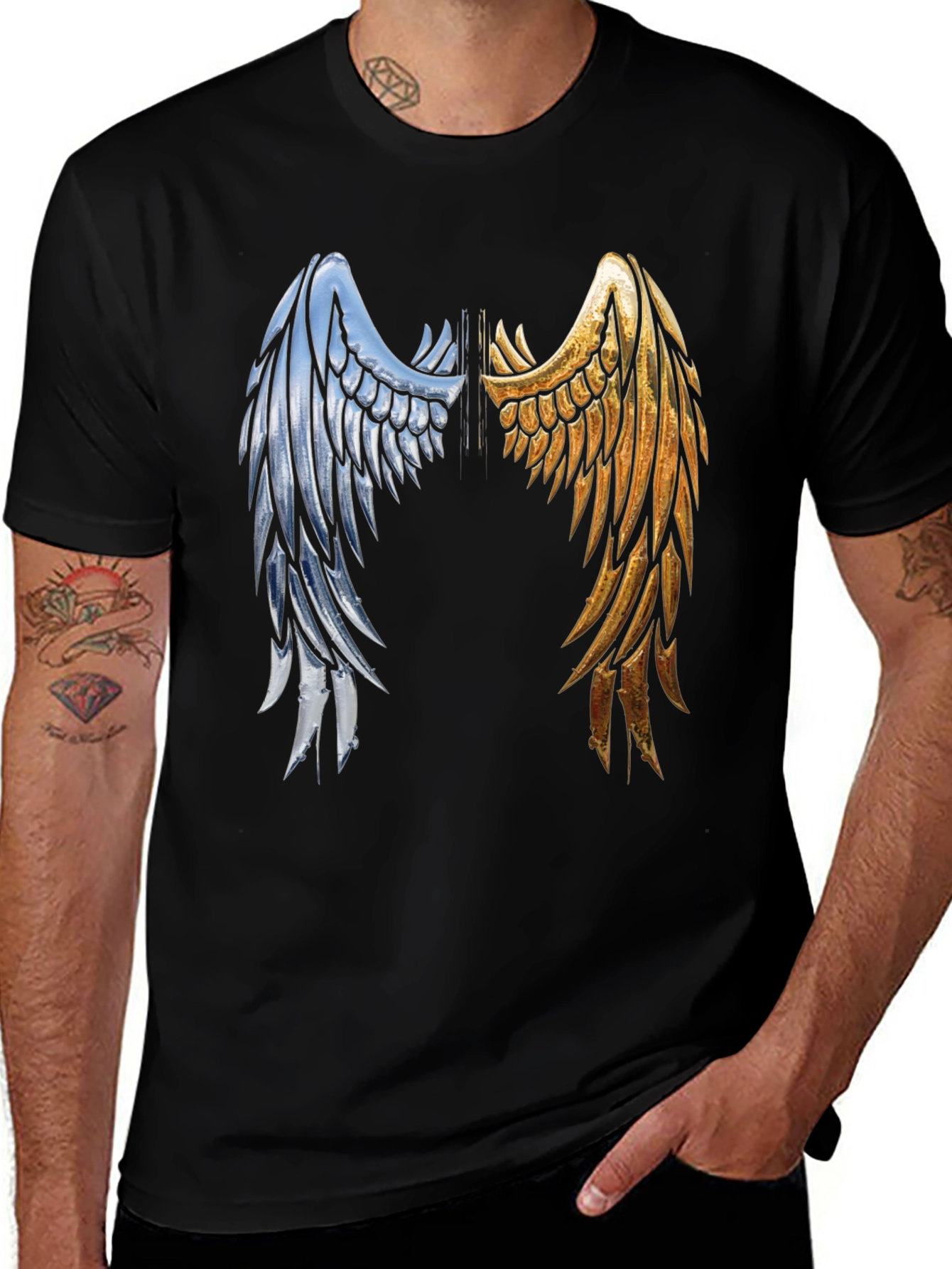 Wings Graphic Tee - Black Cotton Angel Wings Shirt