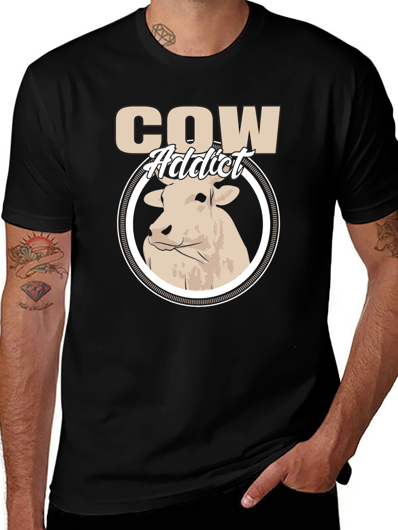 Variant 28 of Cow Addict Graphic T-Shirt - Stylish Animal Lover Tee