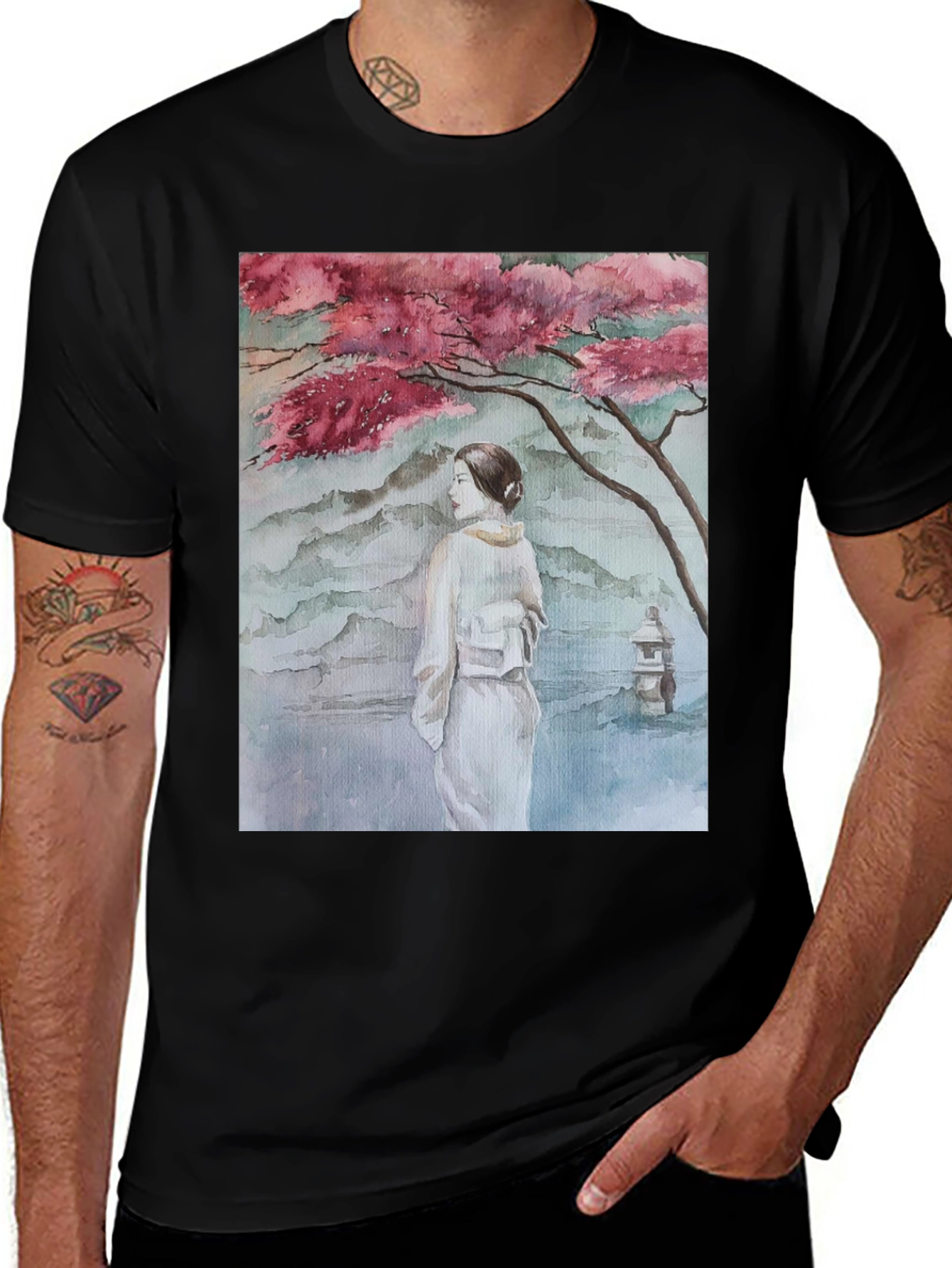 Variant 15 of Watercolor Japanese Art Black T-Shirt