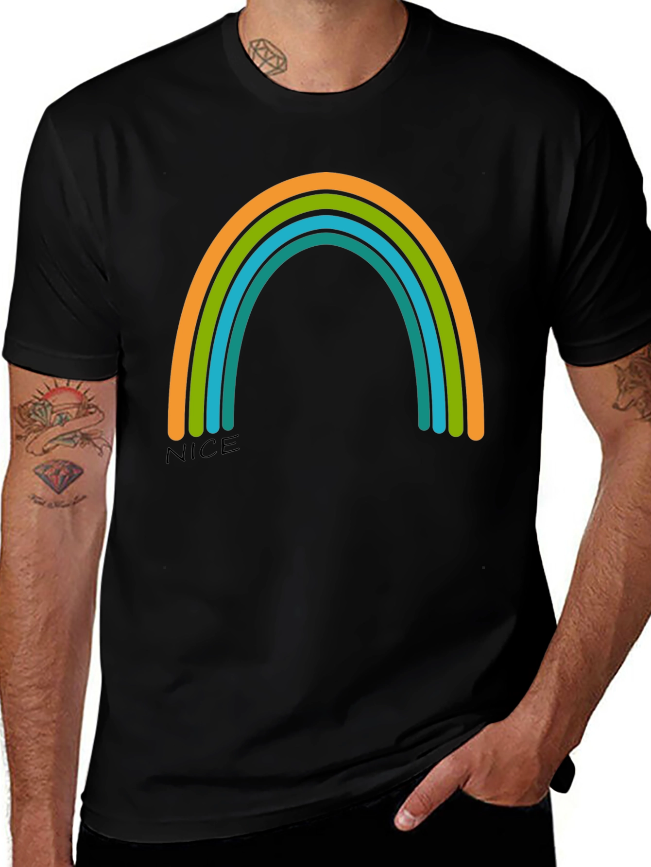 Rainbow Graphic Tee - Casual Black T-Shirt
