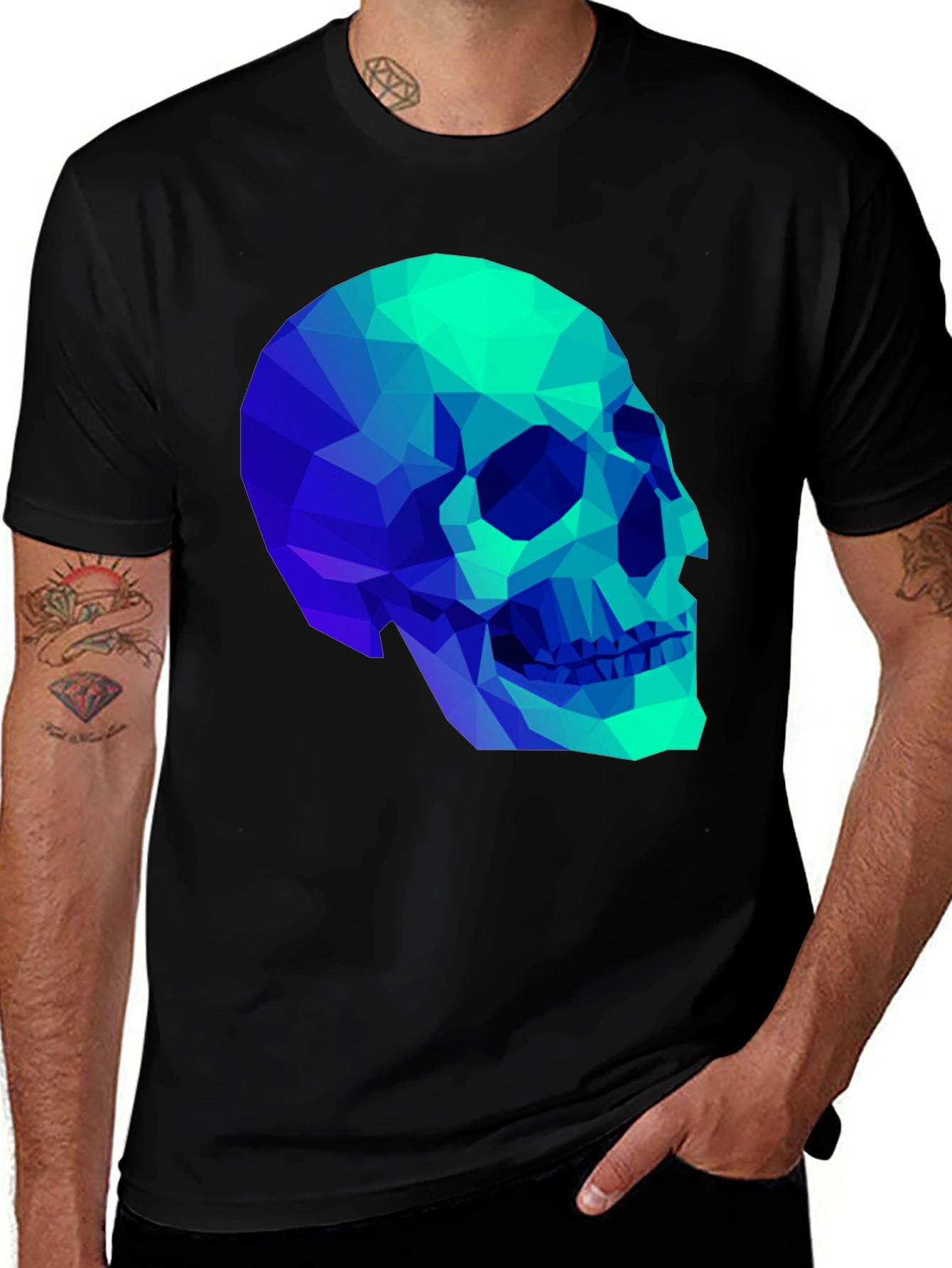 Variant 14 of Geometric Skull Graphic Black T-Shirt