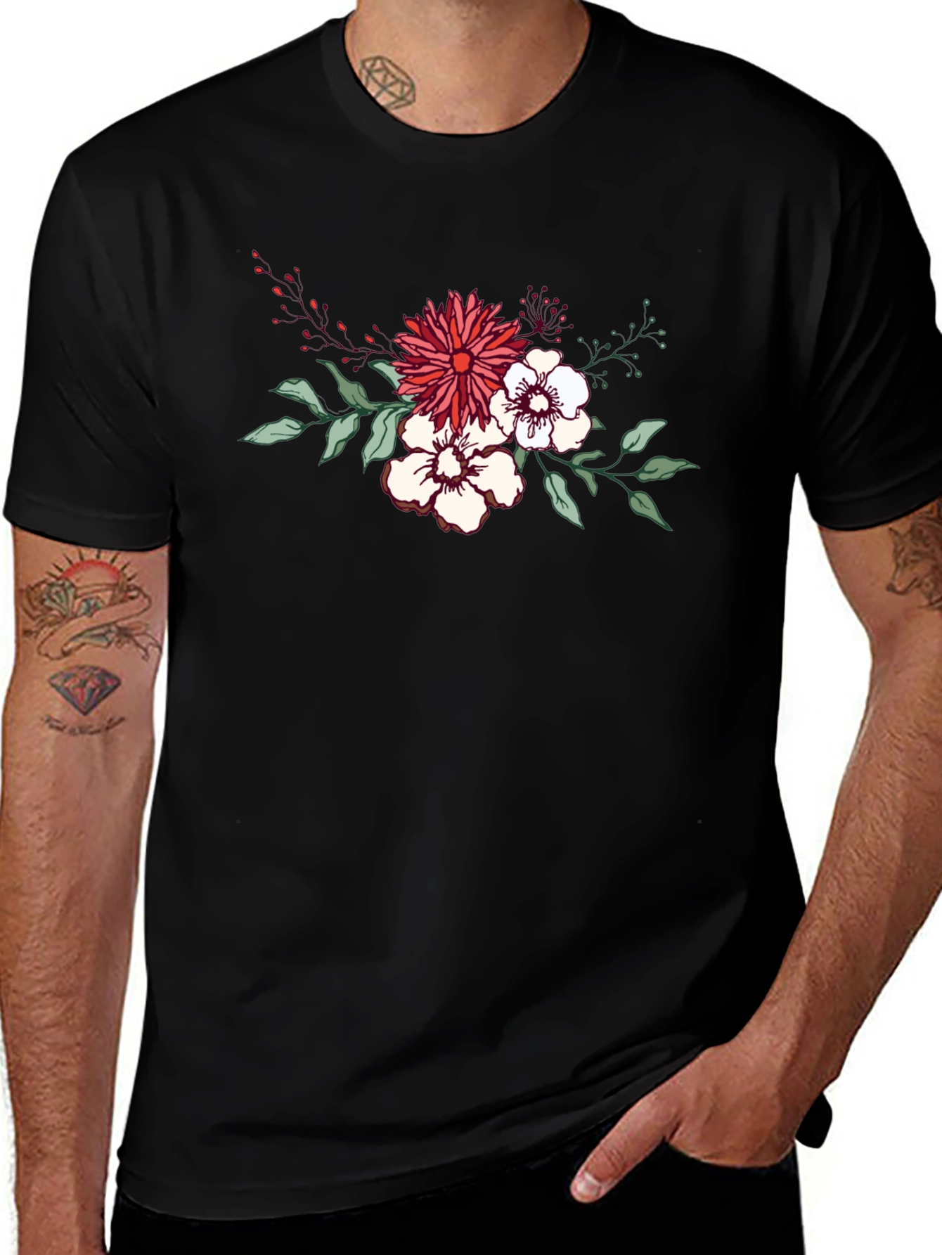 Variant 15 of Floral Print Black T-Shirt