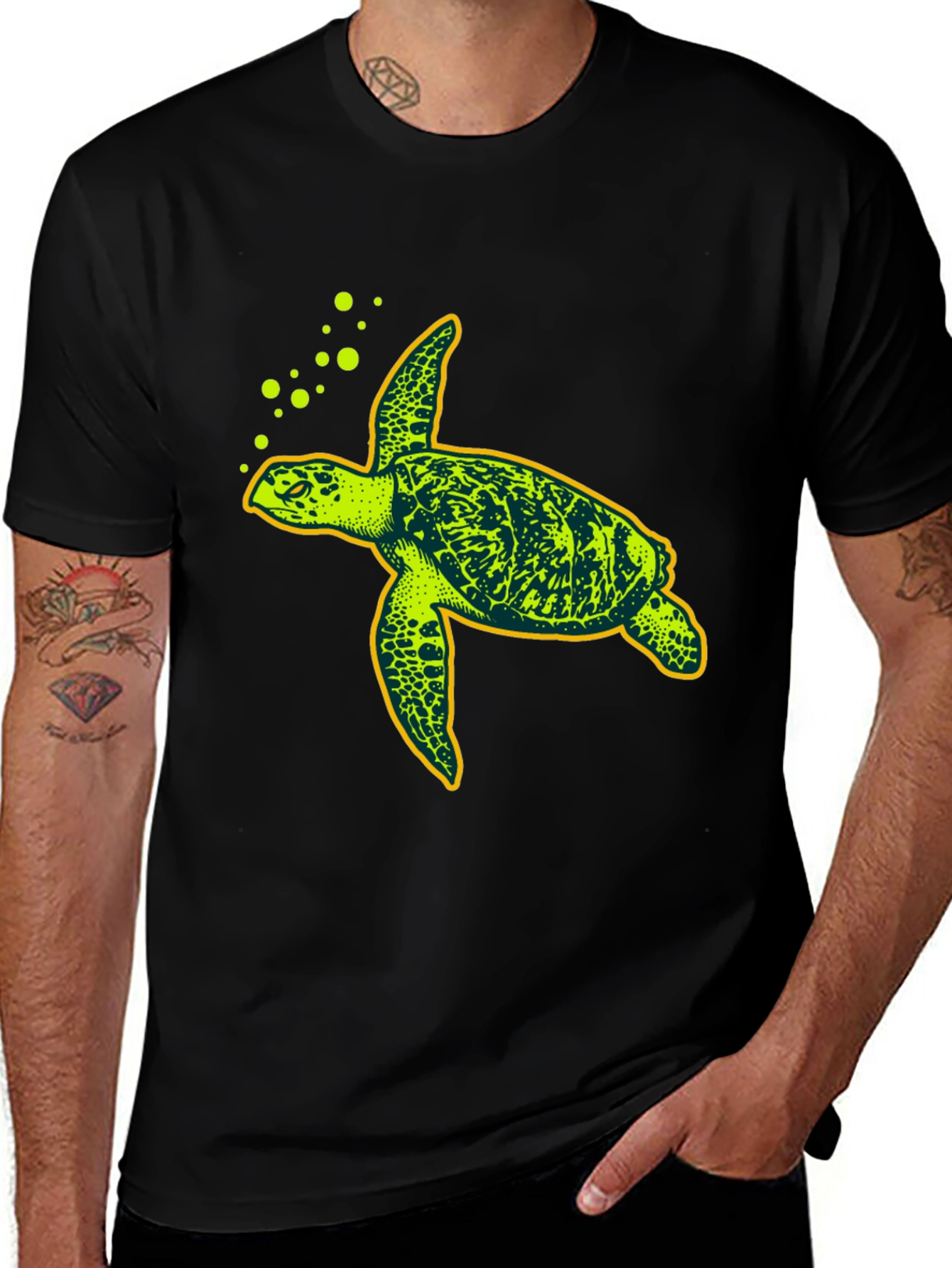 Black Sea Turtle Graphic Tee - Black Cotton T-Shirt main image