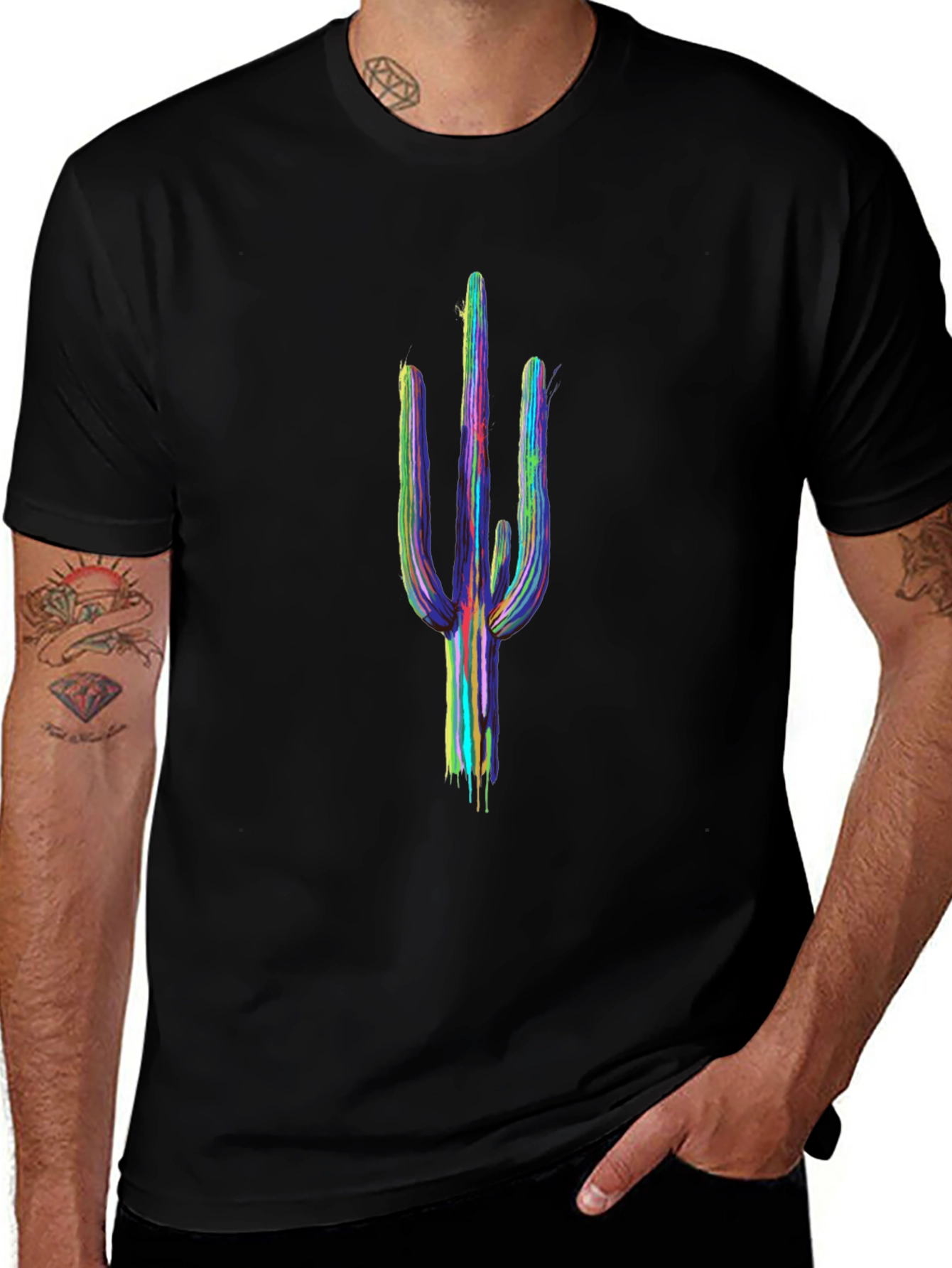 Cactus Art Men's Black T-Shirt