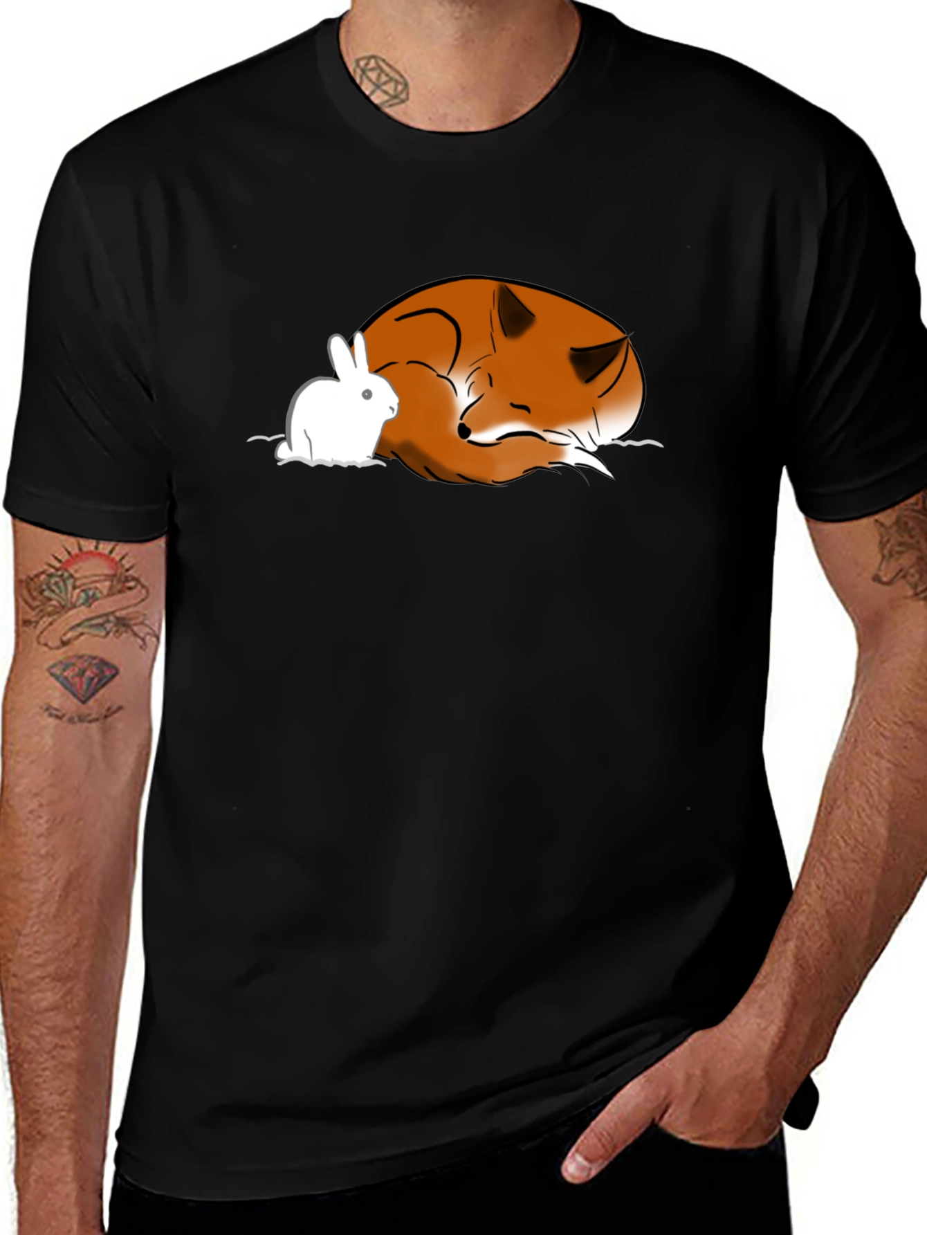 Variant 2 of Fox and Rabbit Graphic T-Shirt - Unisex Black Tee