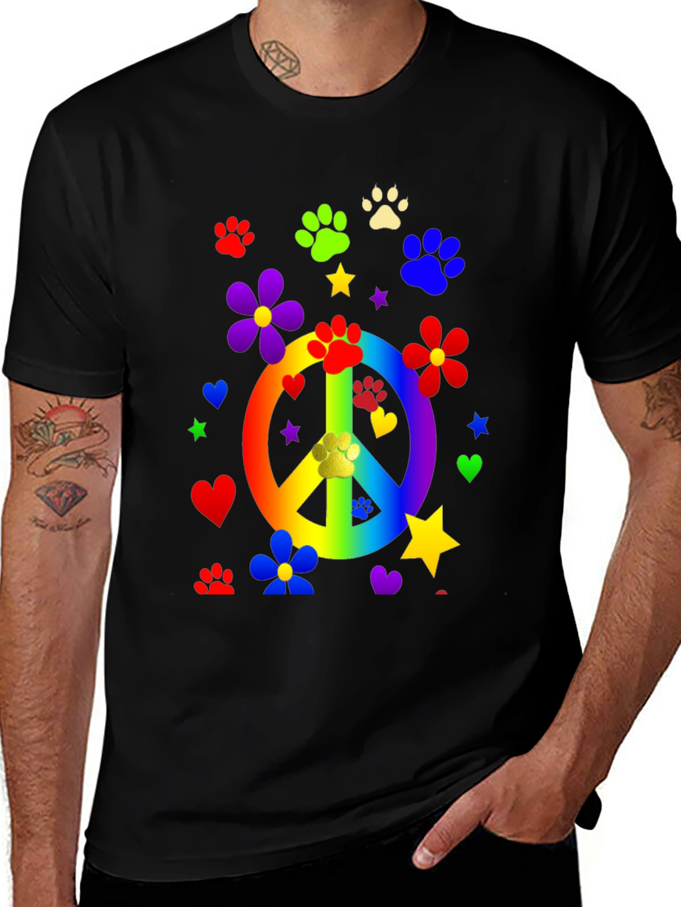 Variant 22 of Rainbow Peace Sign Paw Print Graphic Tee