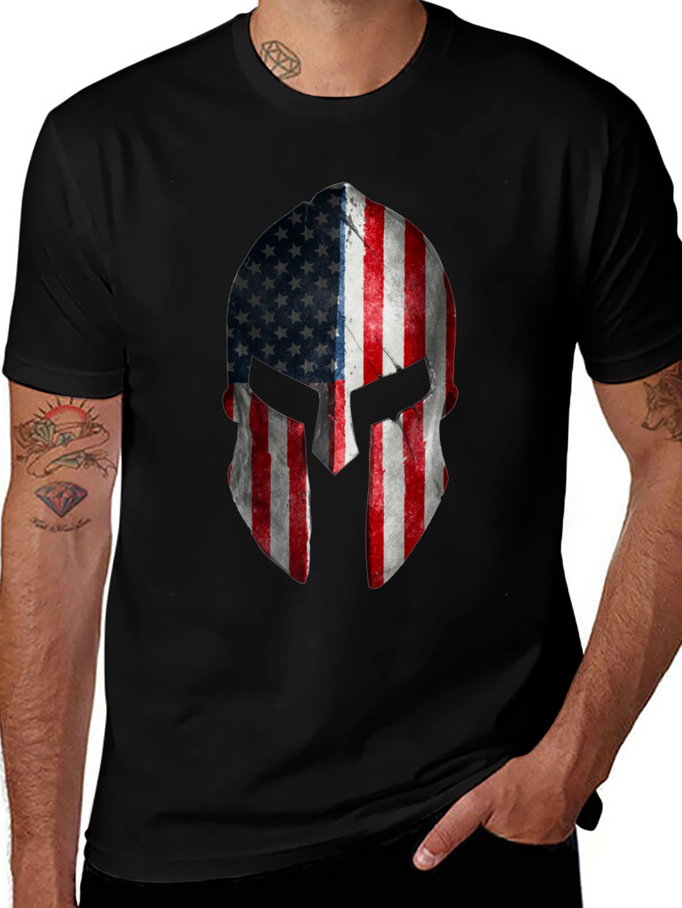 Variant 4 of Spartan American Flag Helmet Graphic Tee