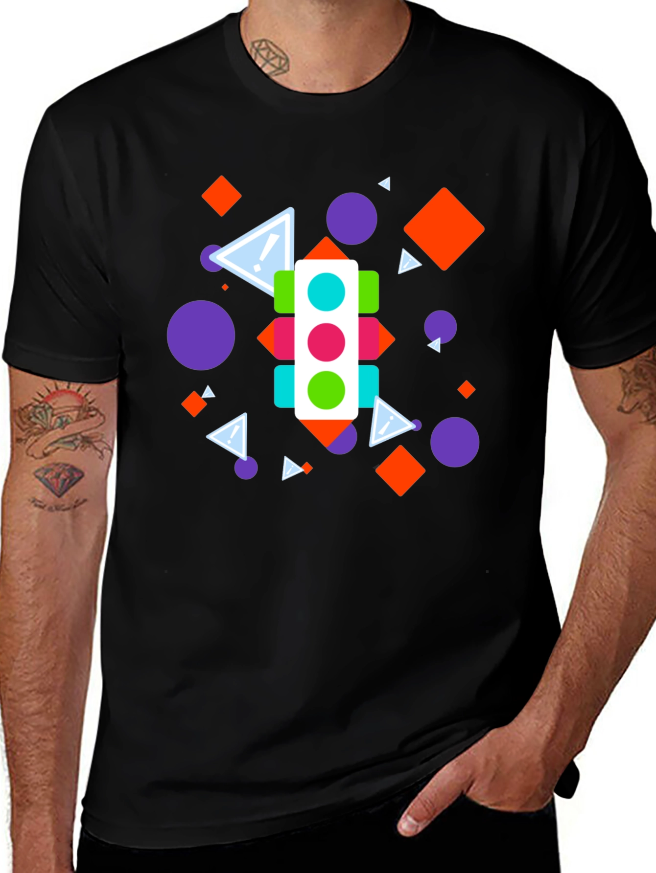 Variant 5 of Geometric Pattern Black T-Shirt