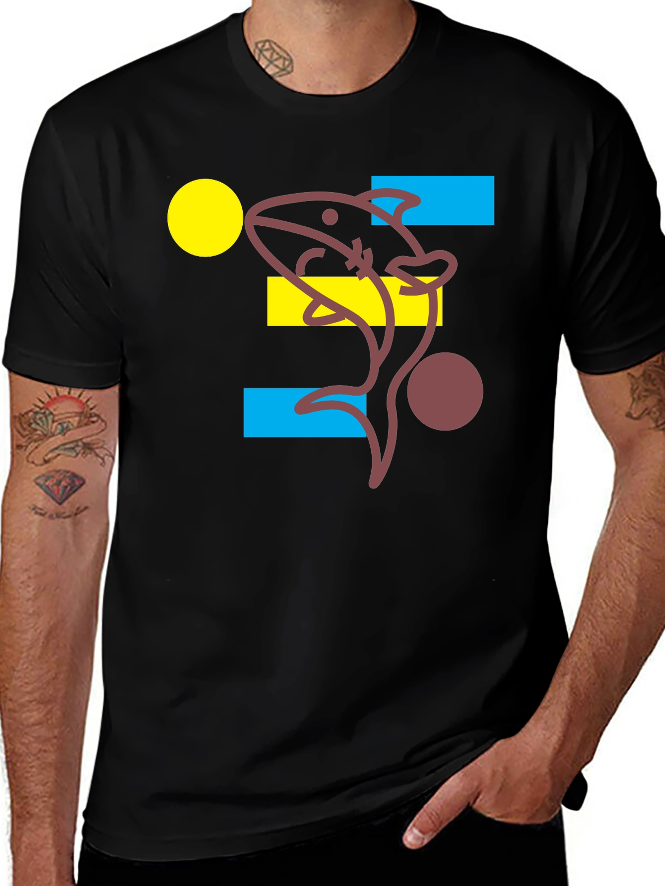 Variant 22 of Abstract Dolphin Graphic Tee - Black
