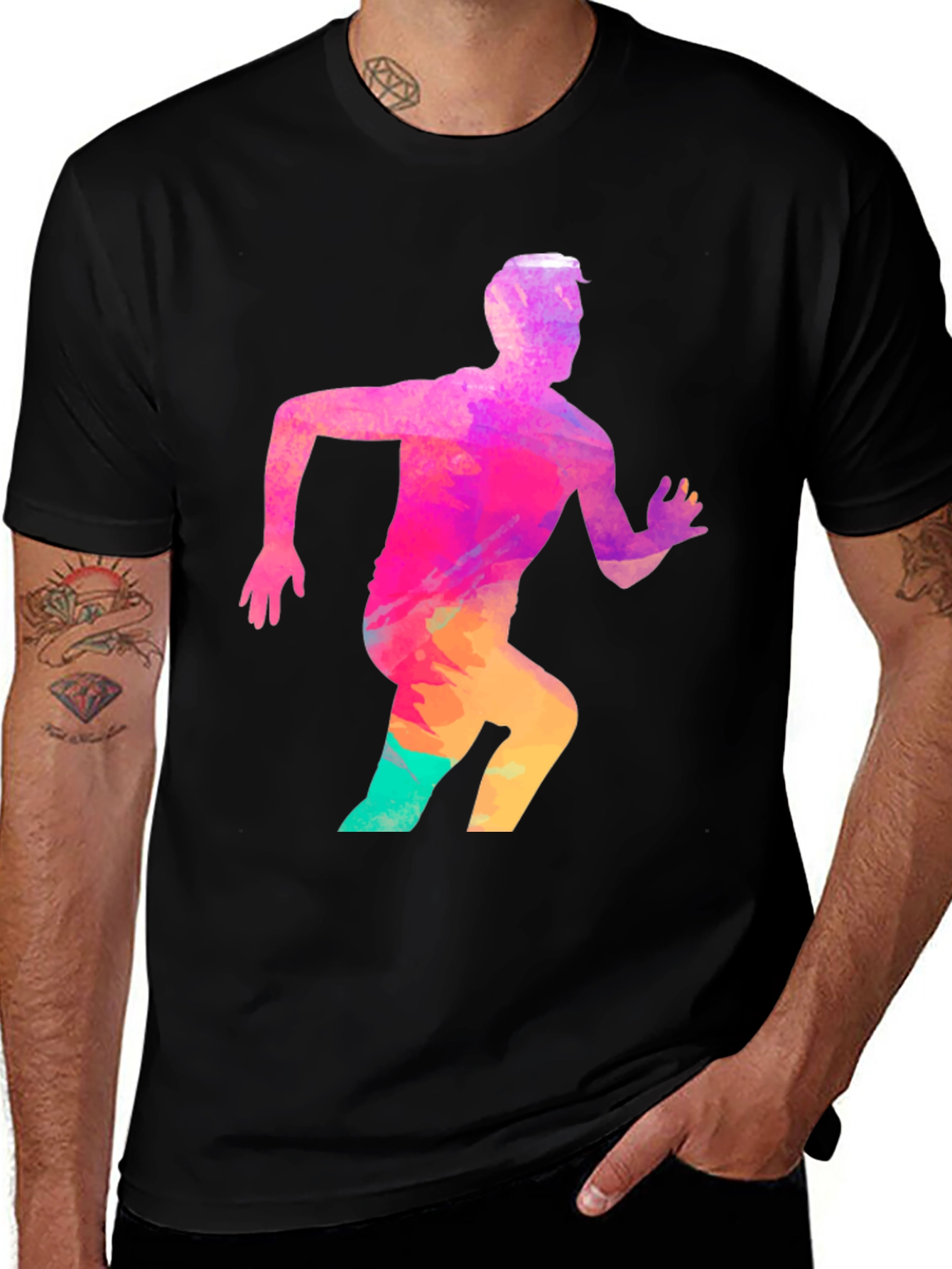 Variant 8 of Men's Black Graphic Tee - Running Man Design