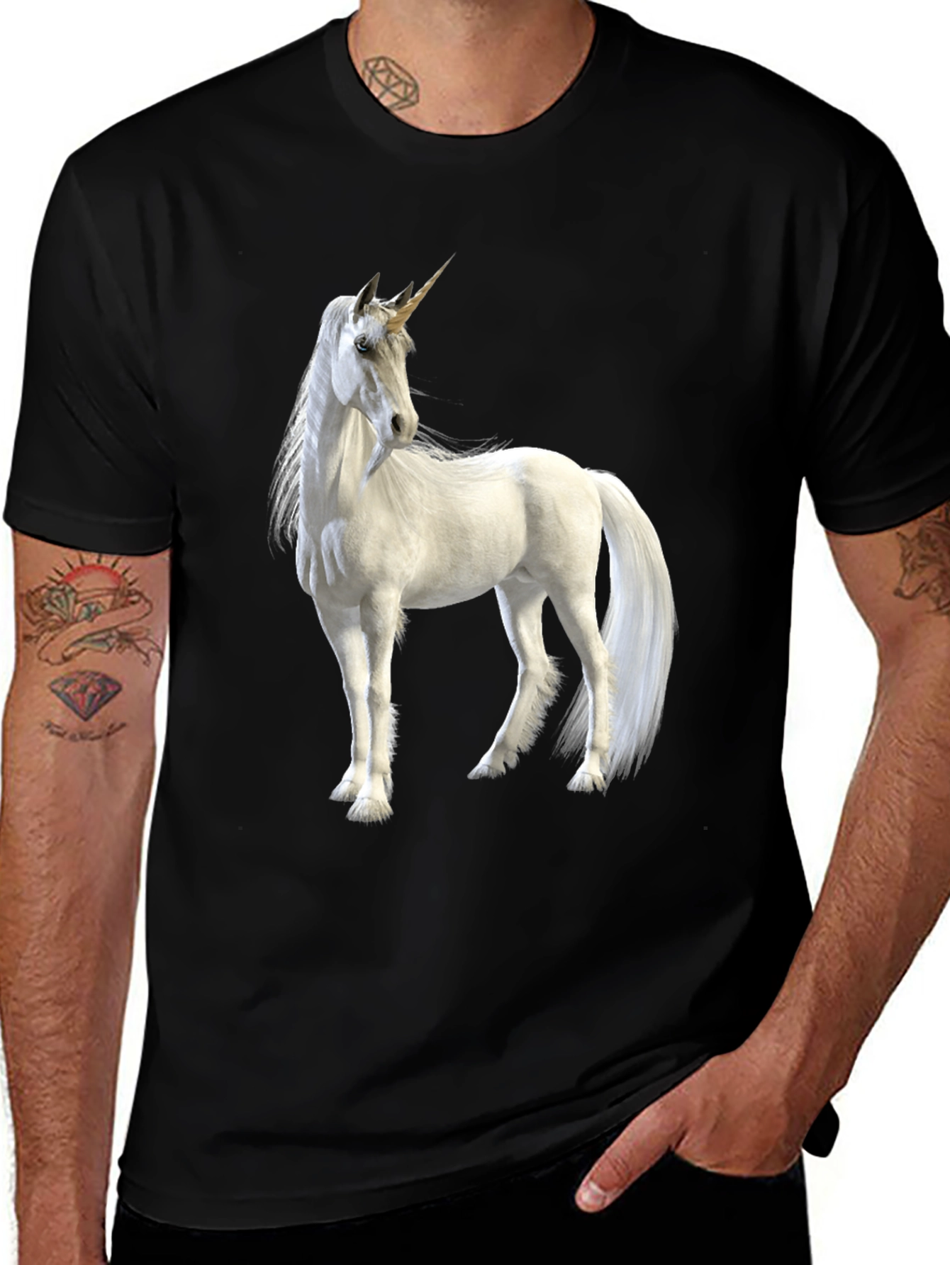 Variant 6 of Unicorn Graphic Tee - Black Cotton Blend Shirt