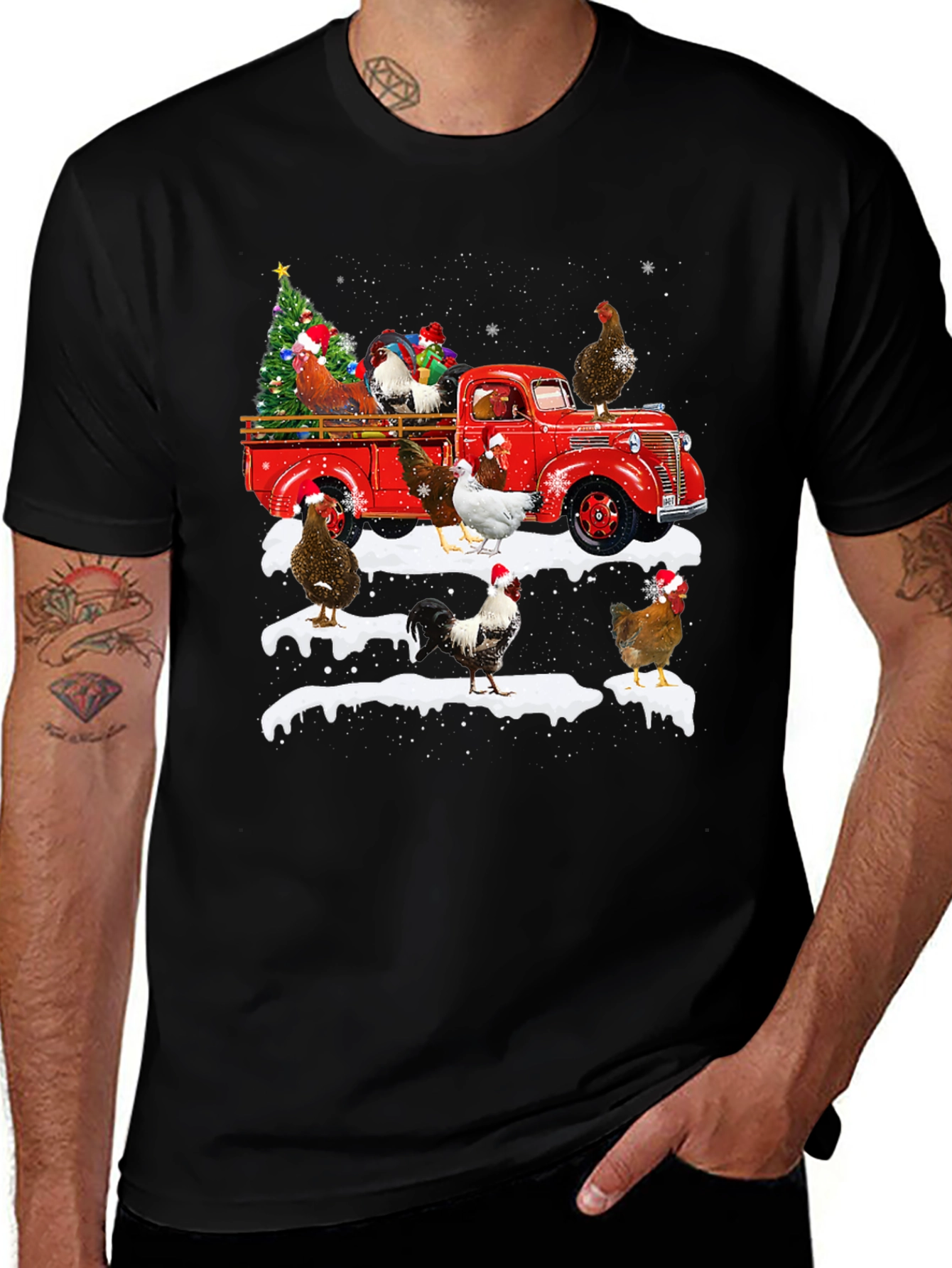 Chicken Christmas Truck Graphic Tee