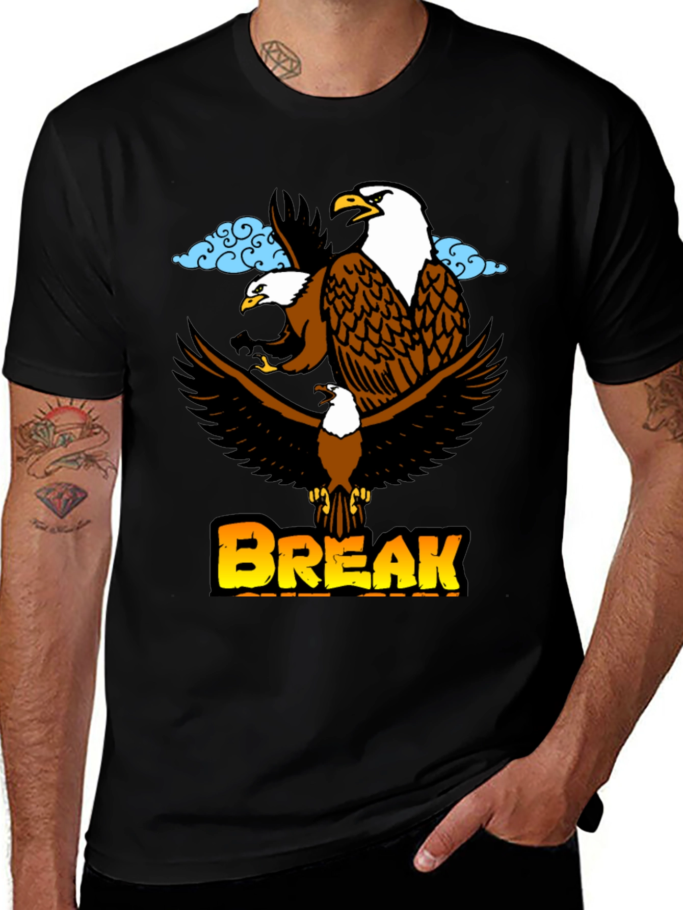 Variant 6 of Eagle Break T-Shirt - Black Graphic Tee