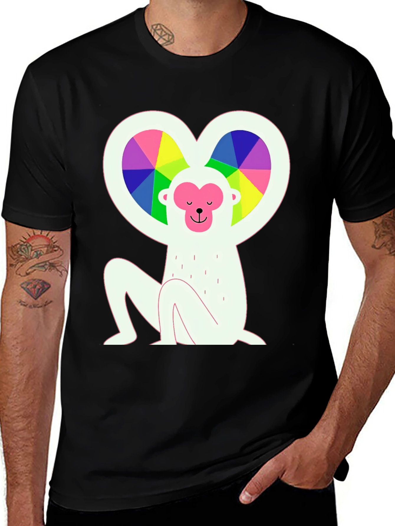 Variant 9 of Rainbow Heart Monkey Black T-Shirt