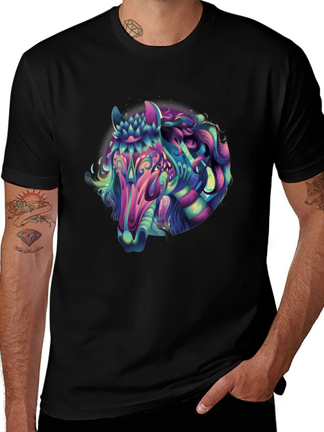 Variant 16 of Psychedelic Horse Graphic Black T-Shirt