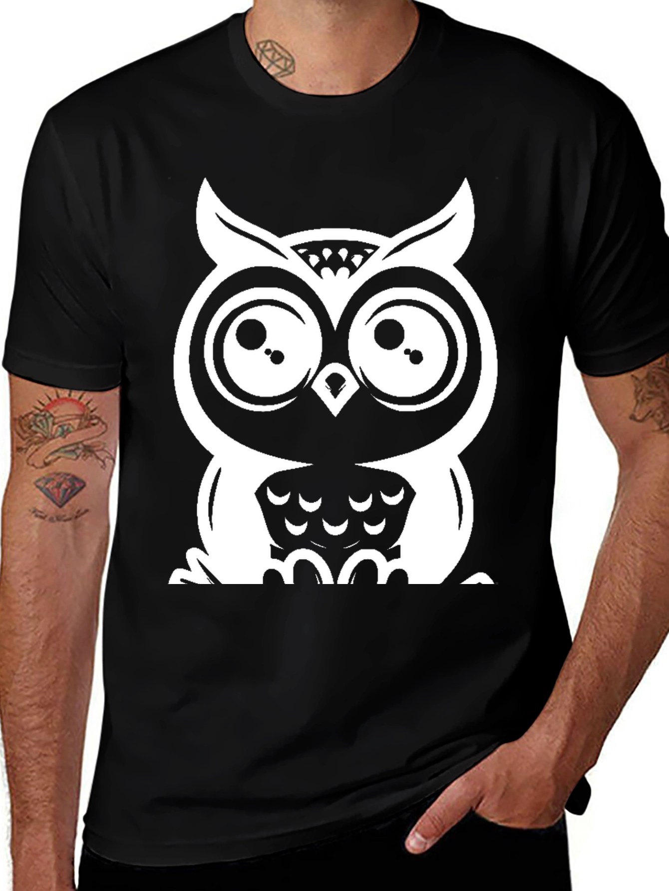 Black Owl Graphic Tee - Black Cotton T-Shirt main image