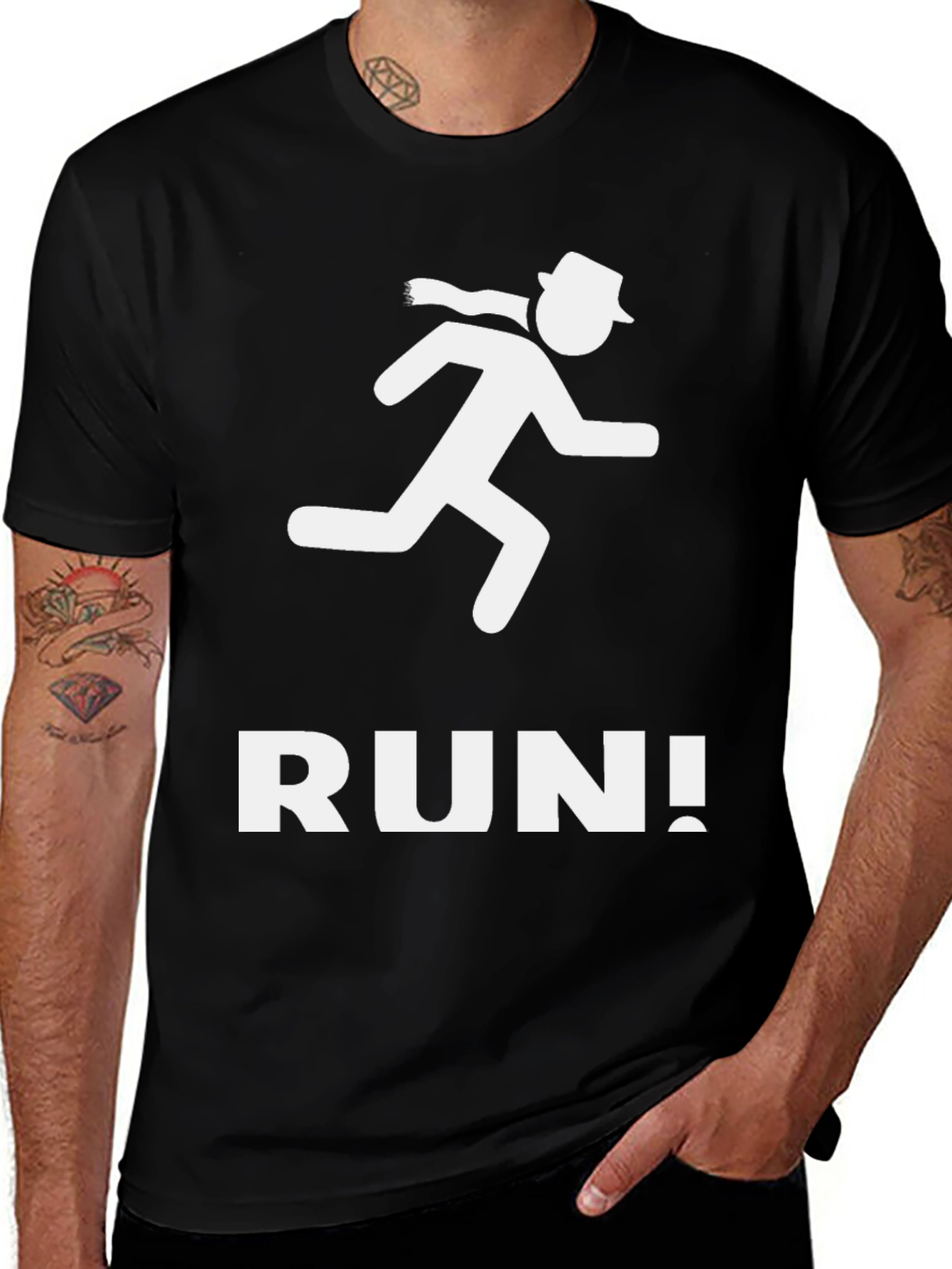 Variant 9 of Run! Silhouette Graphic Tee - Black Cotton T-Shirt