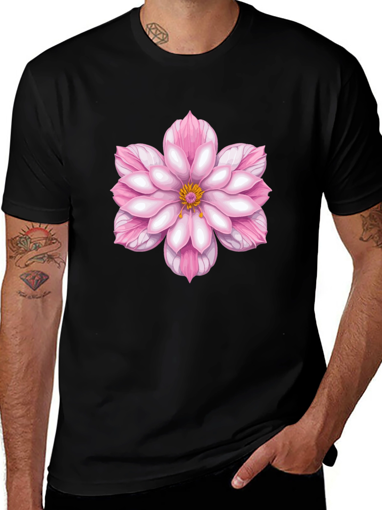 Variant 7 of Black T-Shirt with Pink Flower Design