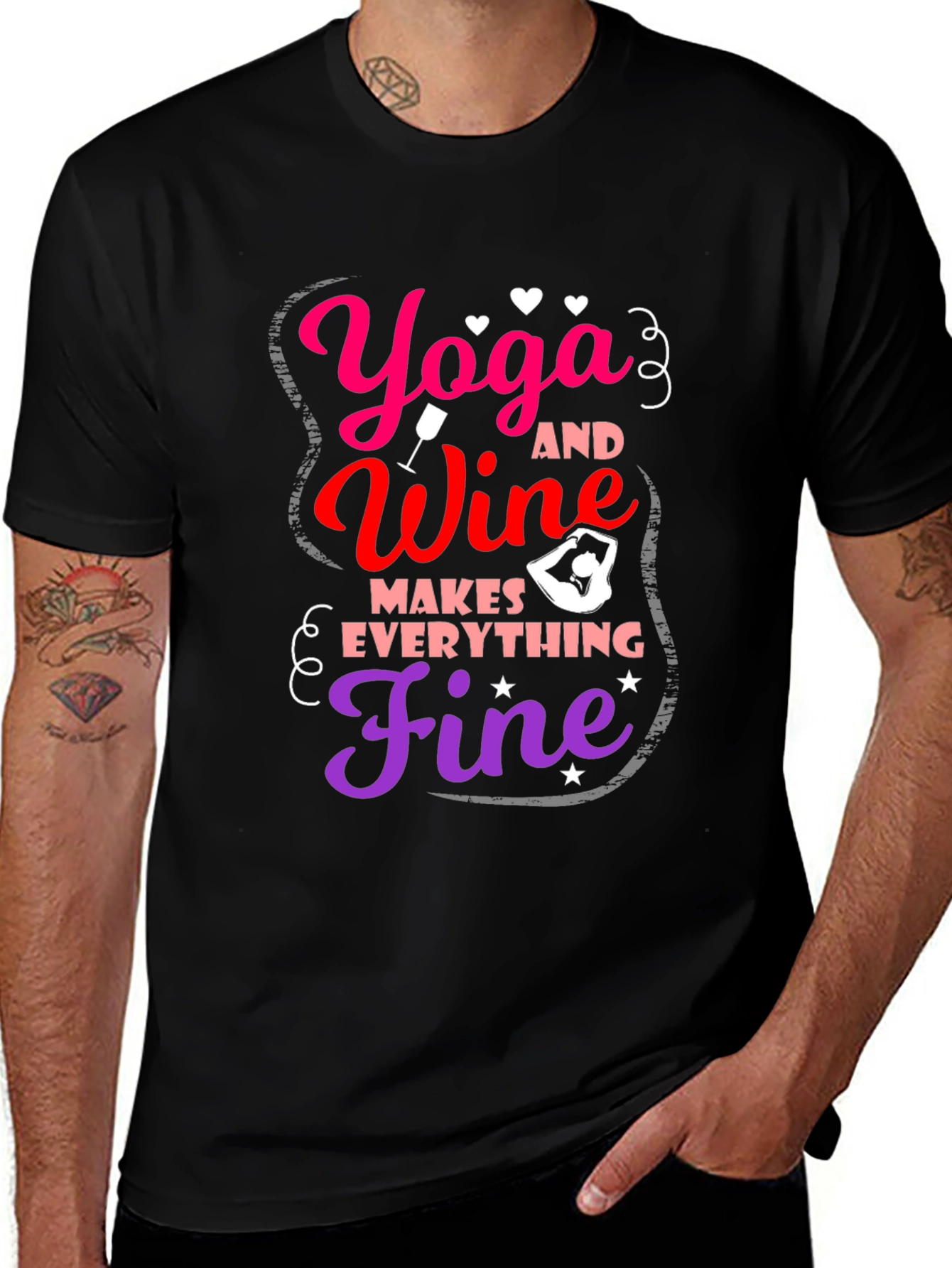 Variant 11 of Yoga & Wine T-Shirt - Makes Everything Fine!